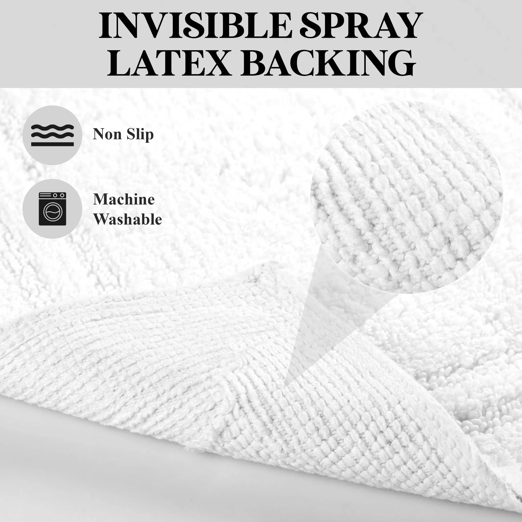 Non-Slip Cotton Bathroom Rug Set - 2 Piece Washable Absorbent Bath Mat with Anti-Skid Backing for Bathroom, Shower & Vanity Area