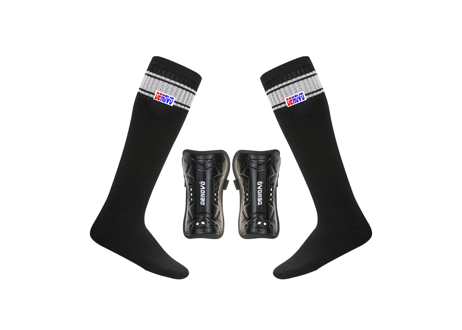 DeNovo New Shin Guard and Poplin Socks Football Kit - Soccer Protective Gear for Youth & Adults - Perfect for Training, Matches, and Football Games