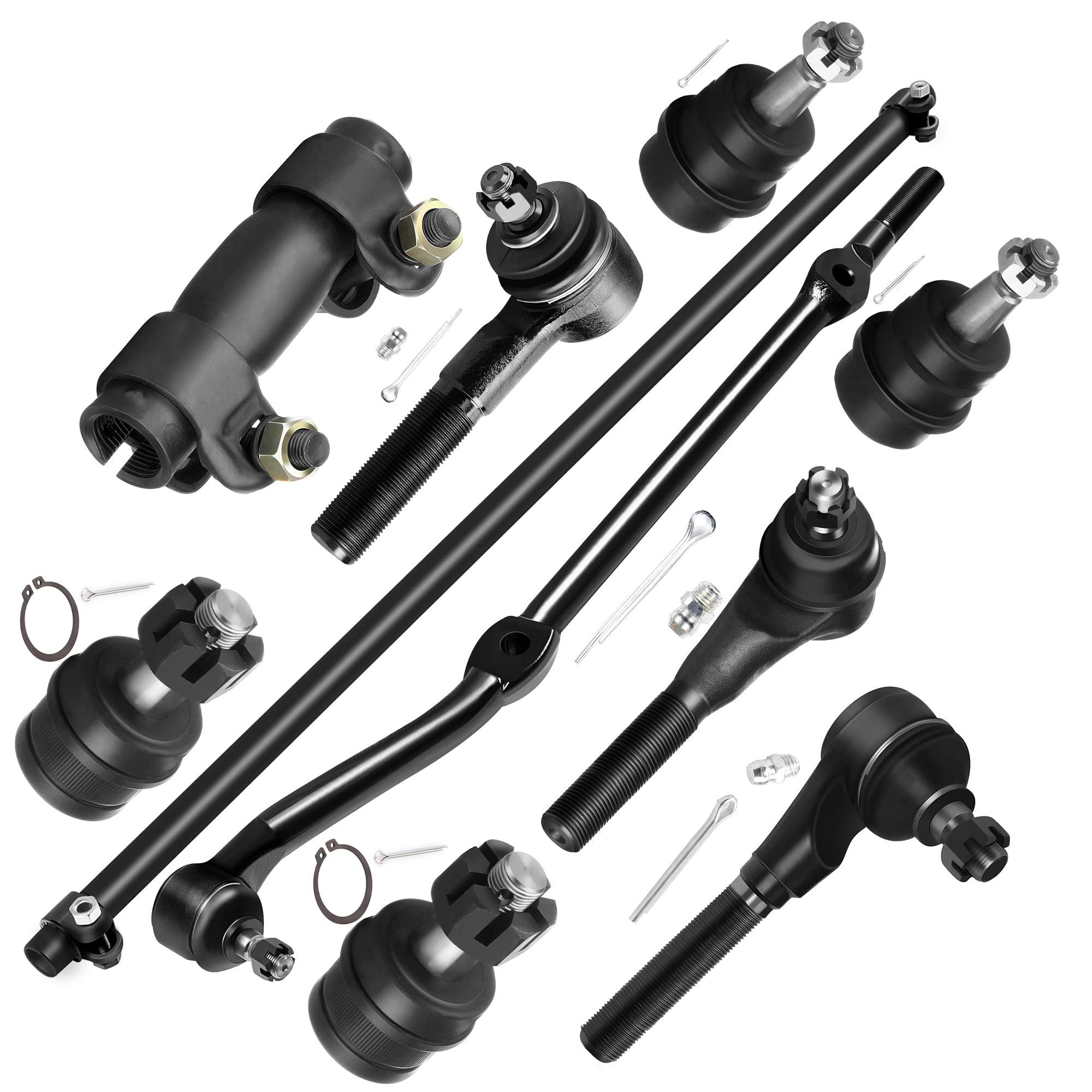 SCITOO 10-Piece Front Suspension Kit with Lower & Upper Ball Joints, Inner/Outer Tie Rod Ends & Adjusting Sleeve - Compatible with 1991-2001 Jeep Cherokee & 1991-1992 Comanche - Perfect for Off-Roading, Daily Driving & Suspension Repair