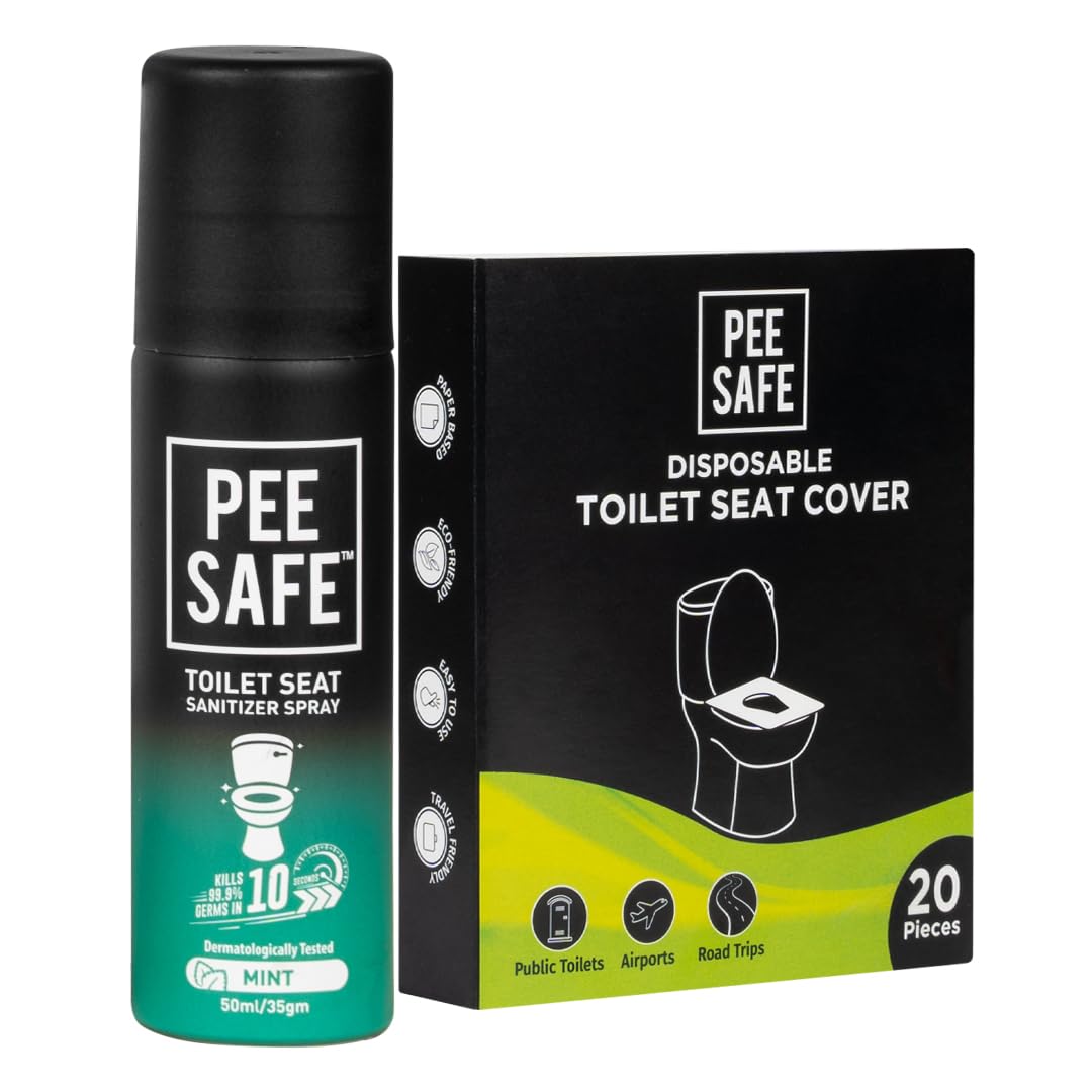 Pee Safe Toilet Hygiene Combo for Women - Travel Size Toilet Seat Sanitizer Spray (50ml) & Disposable Toilet Seat Covers (20 Pack) | Germ Protection | Portable Bathroom Essentials for Travel, Office & Public Restrooms