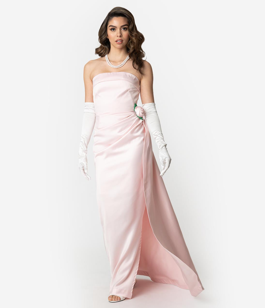 Barbie™ x Unique Vintage Pink Satin Strapless Enchanted Evening Gown - Elegant Prom Dress for Women, Formal Gown for Special Occasions, Perfect for Weddings, Galas & Red Carpet Events