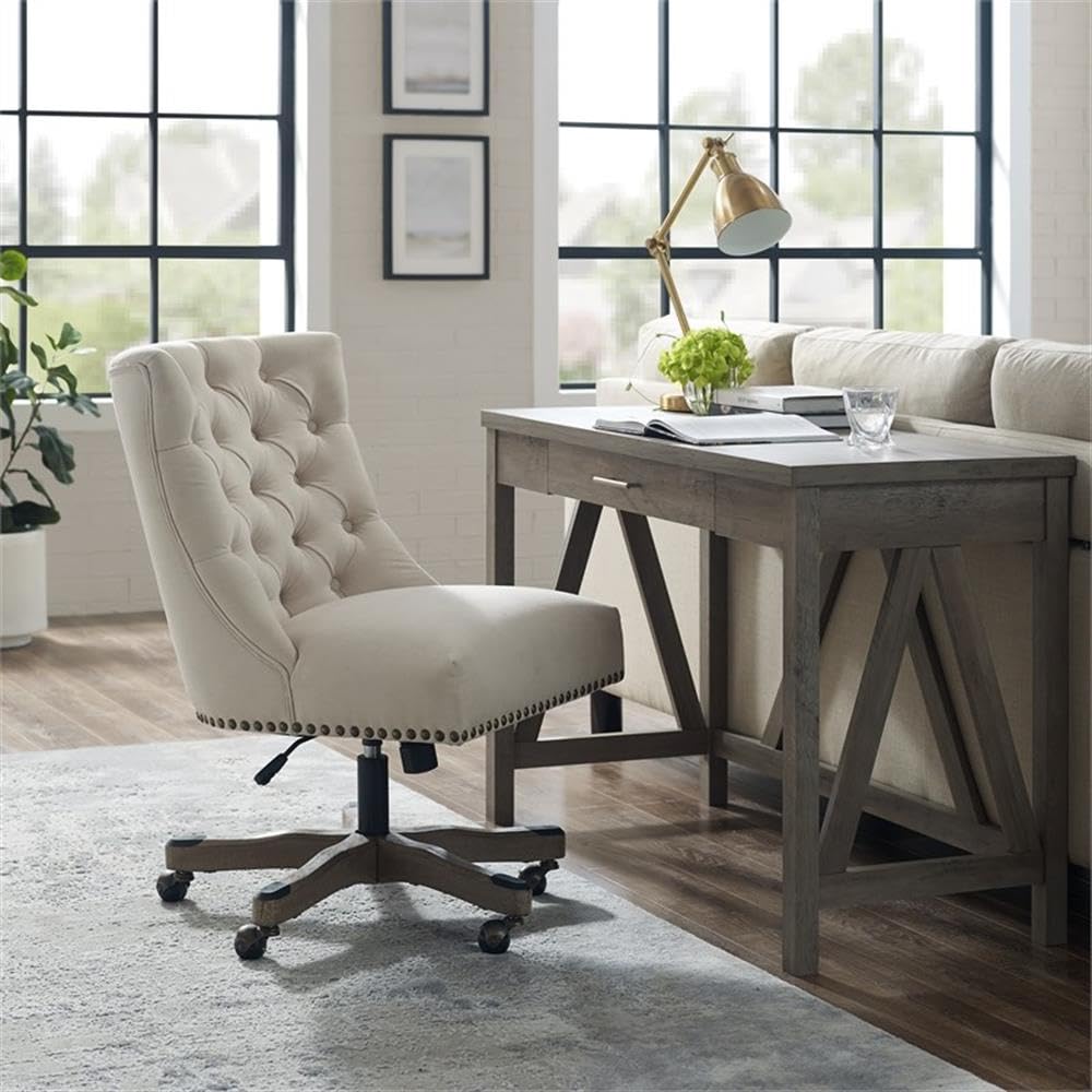 UrbanPro Wood Upholstered Office Chair in Natural Beige - Ergonomic Home Office Desk Chair with Lumbar Support - Perfect for Remote Work, Study & Gaming Setup