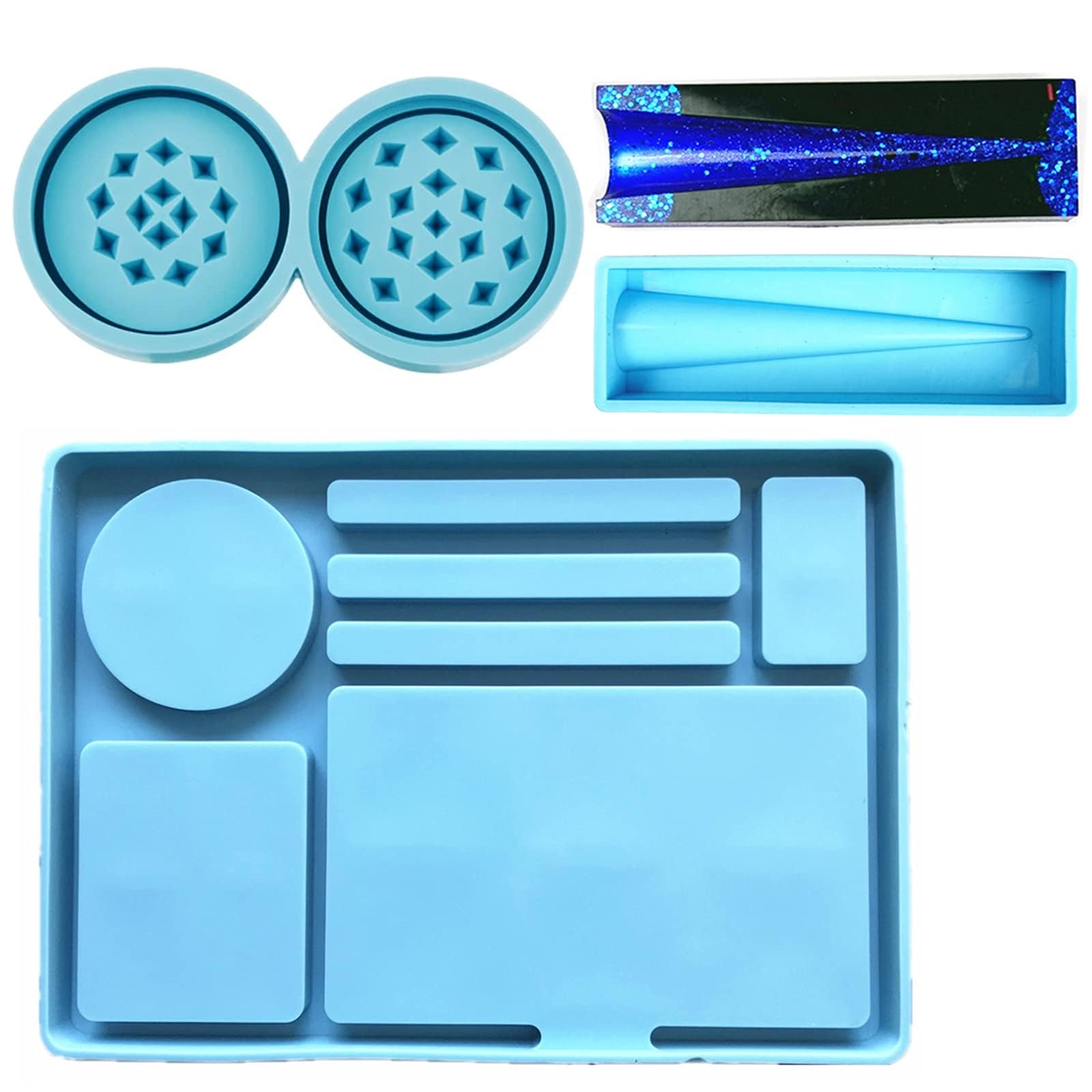 Lanstics 3-Piece Silicone Rolling Tray Mold Set - DIY Resin Casting Molds for Rectangular Ashtray, Rolling Tray & Grinder - Perfect for Crafting, Smoking Accessories & Resin Art Projects