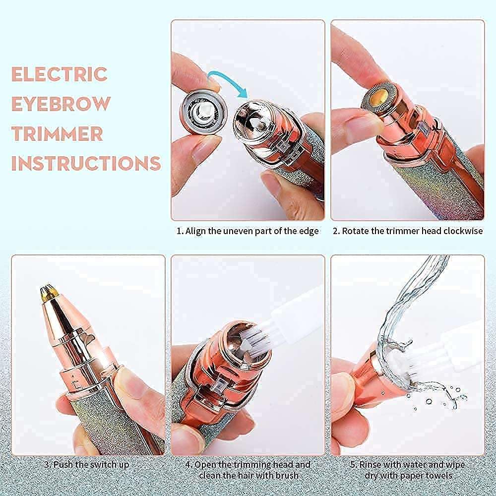 IRQA 4-in-1 Rechargeable Facial Hair Remover for Women - Eyebrow Trimmer, Nose Hair Trimmer, Lip & Face Shaver with LED Light & Replaceable Heads - Perfect for Travel, Home & Salon Use (Style_16)