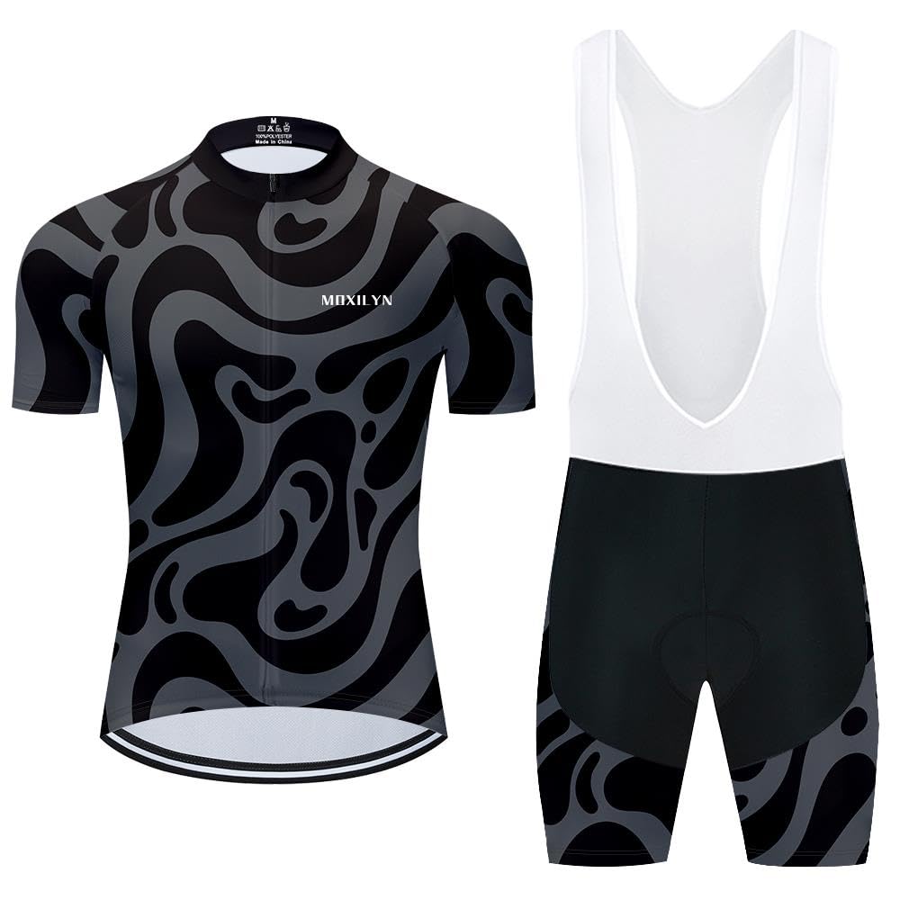 MOXILYN Men's Cycling Jersey & Bib Shorts Set - 20D Gel Padded Mountain Bike Clothing for MTB & Road Cycling - Breathable Short Sleeve Bike Shirt with Comfortable Chamois - Perfect for Training, Racing & Outdoor Adventures