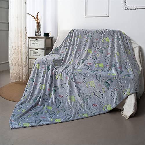 Glow in The Dark Dinosaur Throw Blanket for Kids - Soft Flannel Fleece Plush Blanket with Luminous Cute Dinosaur Pattern | Perfect for Birthday Gifts, Bedtime, Movie Nights & Cozy Comfort