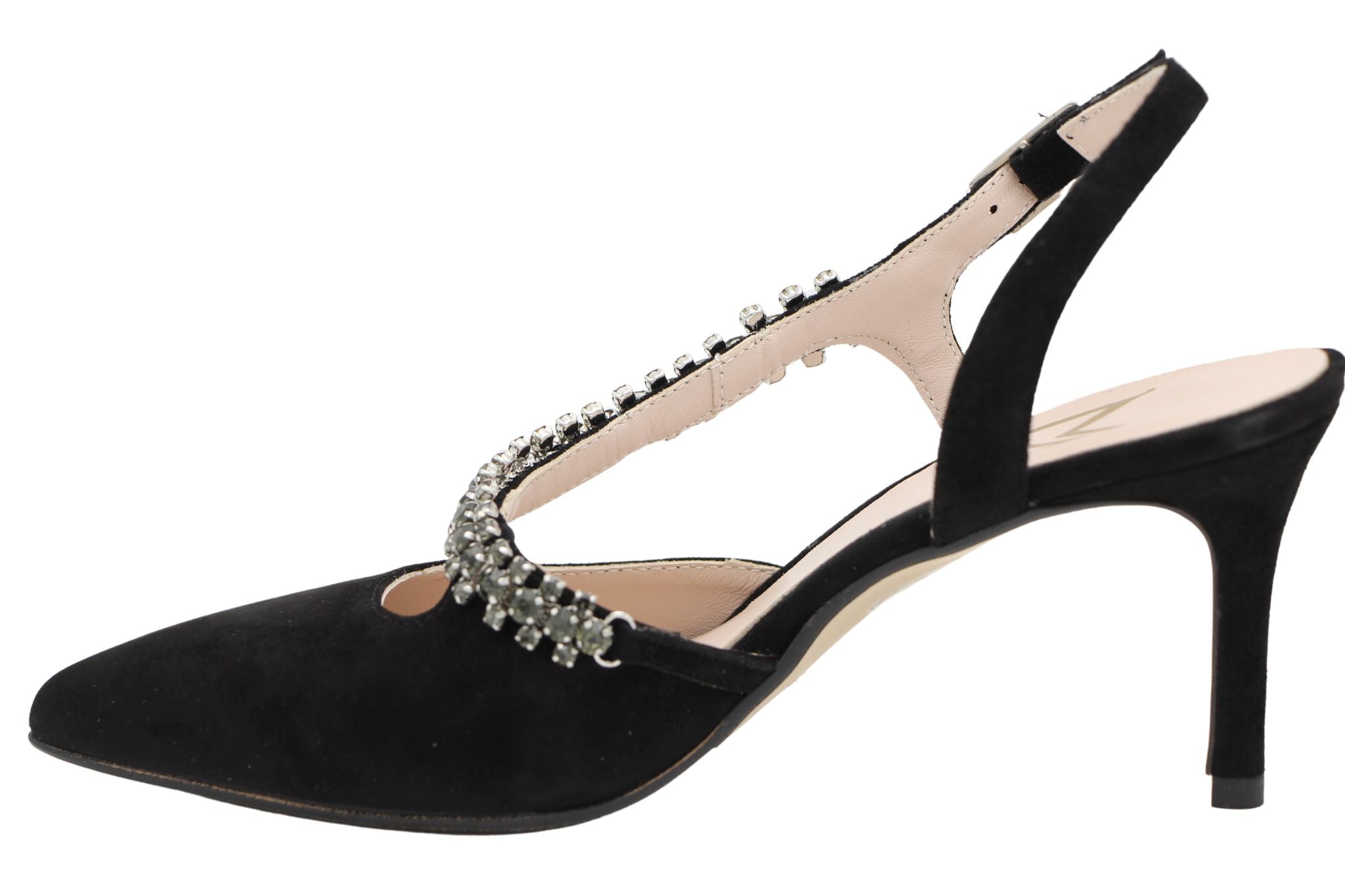 MARIAN Black Suede Slingback Heels with Diamante Jewelry - Elegant Women's Dress Shoes for Parties, Weddings & Evening Events