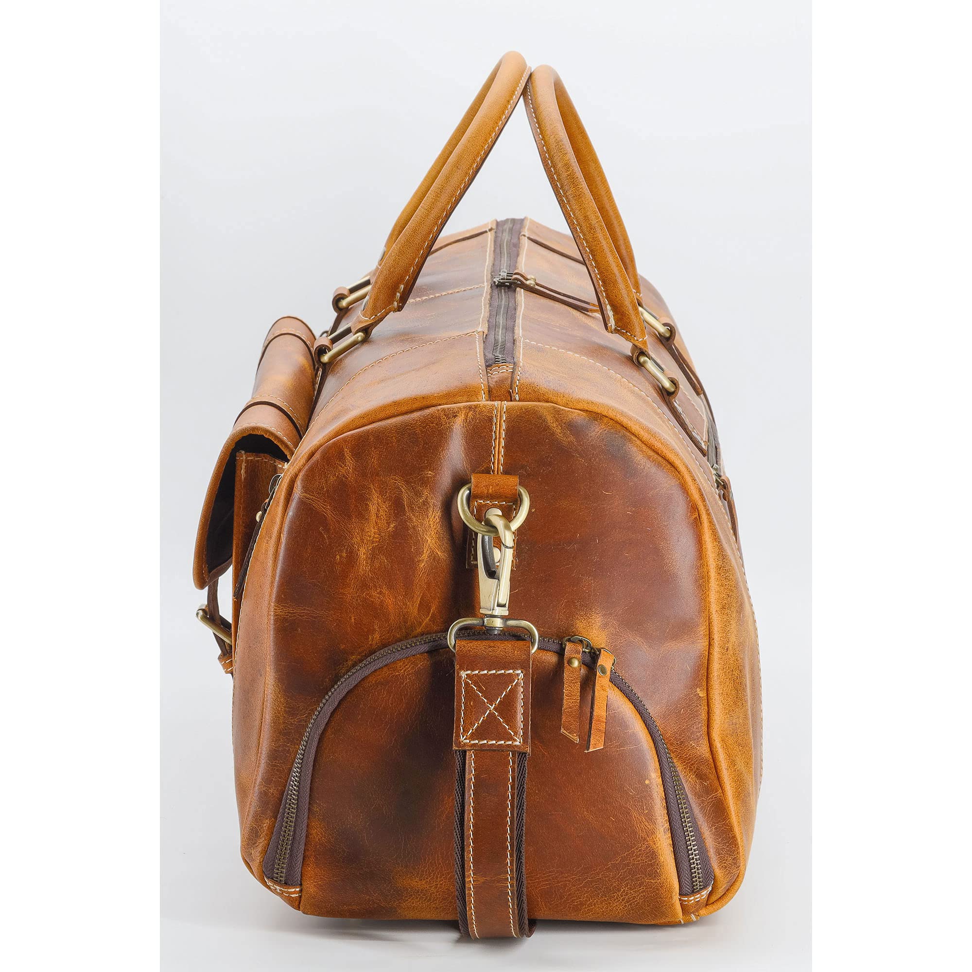 Premium Full Grain Leather Duffel Bag for Men & Women - 24 Inch Tan Travel, Gym & Overnight Weekender Bag - Durable Carryall for Sports, Business Trips & Weekend Getaways