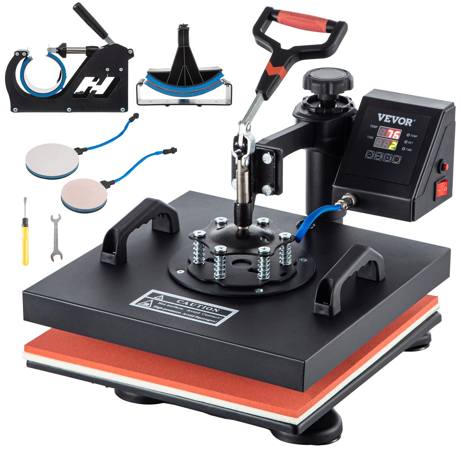 VEVOR 15x15 Inch 5-in-1 Digital Heat Press Machine for T-Shirts, Hats, Mugs & Plates - Professional Sublimation Transfer Equipment for DIY Crafts & Small Business (Perfect for Home Use & Custom Apparel Shops)