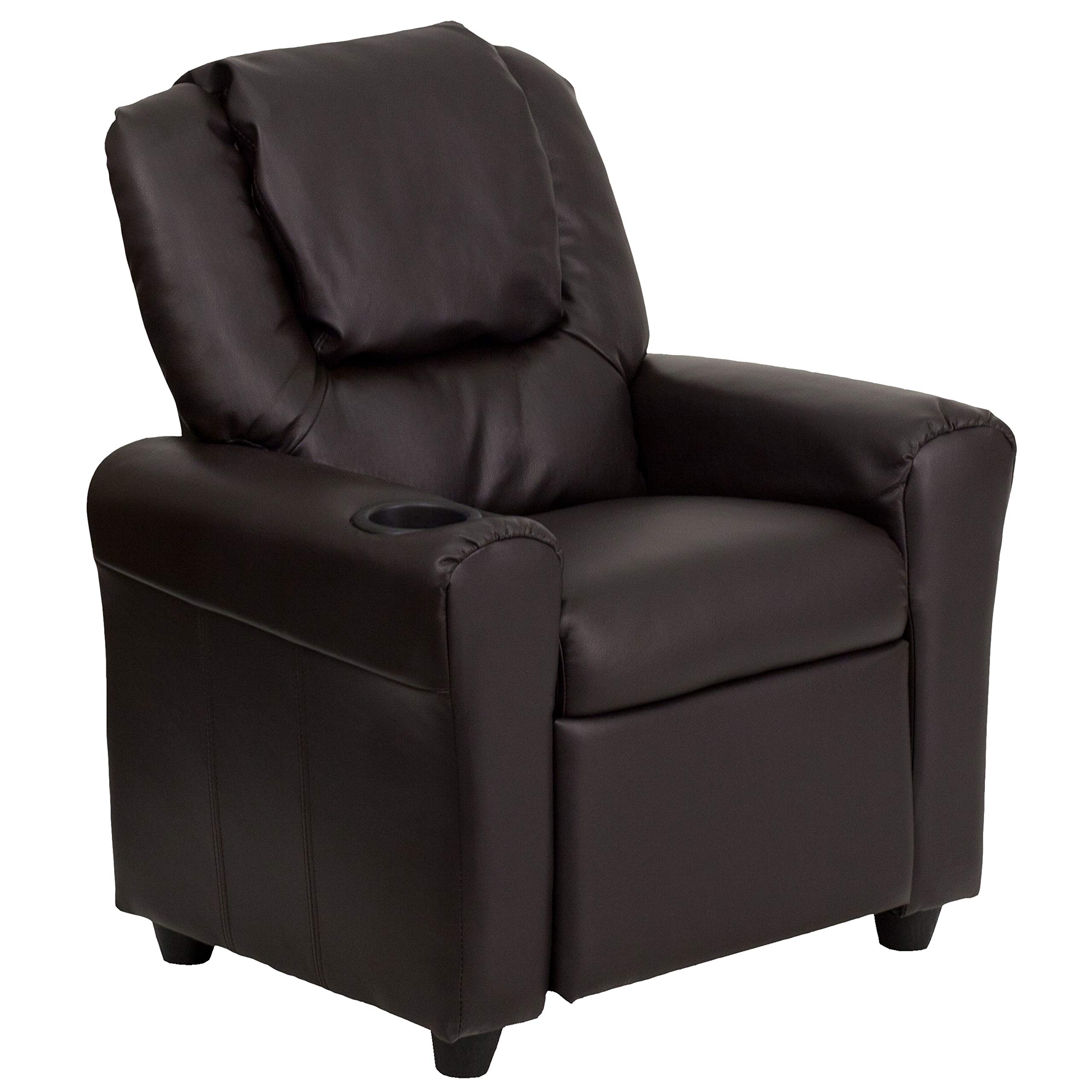 Premium Brown LeatherSoft Kids Recliner Chair with Cup Holder & Headrest - Comfortable Lounge Chair for Boys & Girls - Perfect for Bedroom, Playroom & Movie Nights