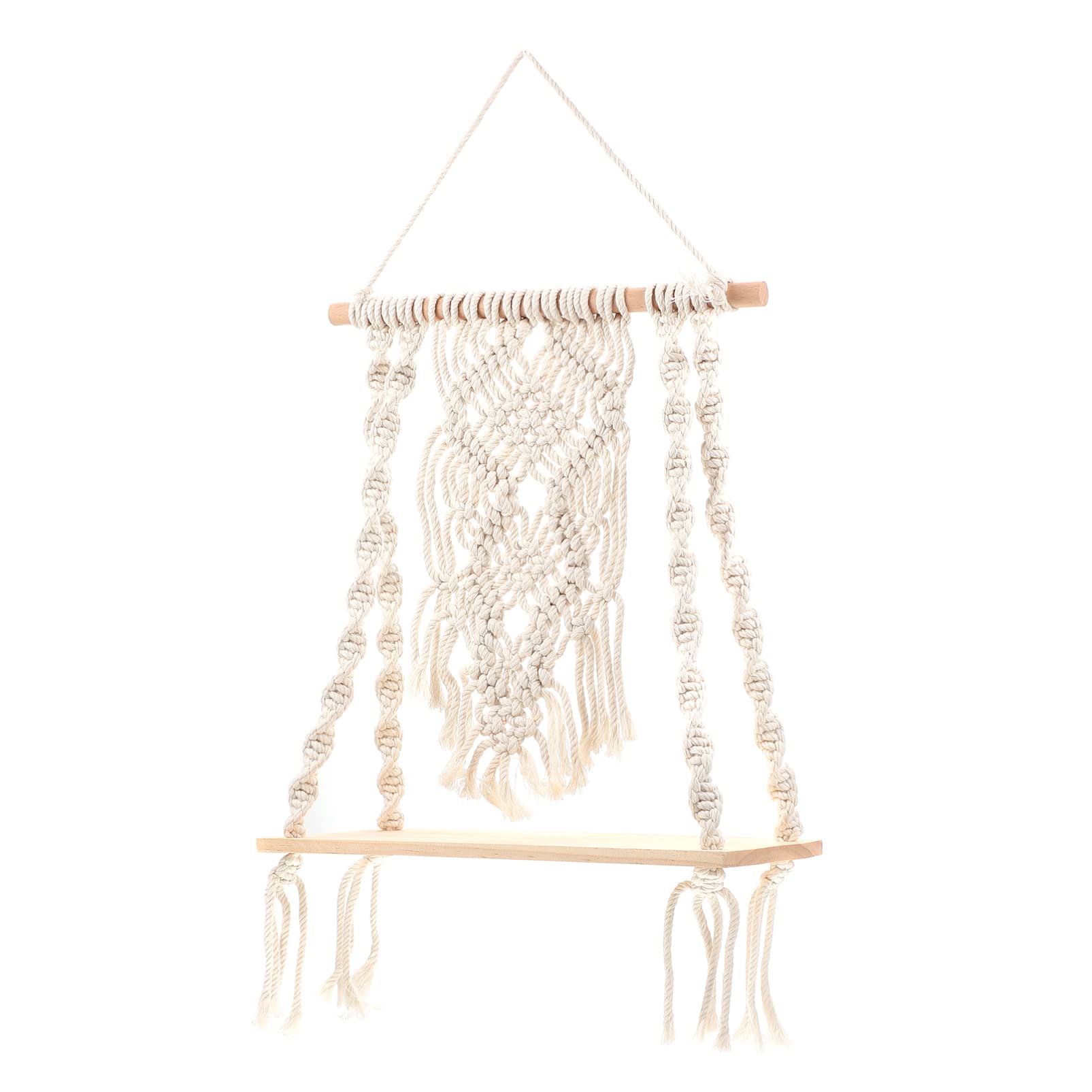 VOSAREA Macrame Wall Tapestry - Handmade Bohemian Wooden Floating Shelf with Tassels, Wall Art Decor for Living Room, Bedroom, Dorm - Perfect for Boho Home Decor & Small Space Organization