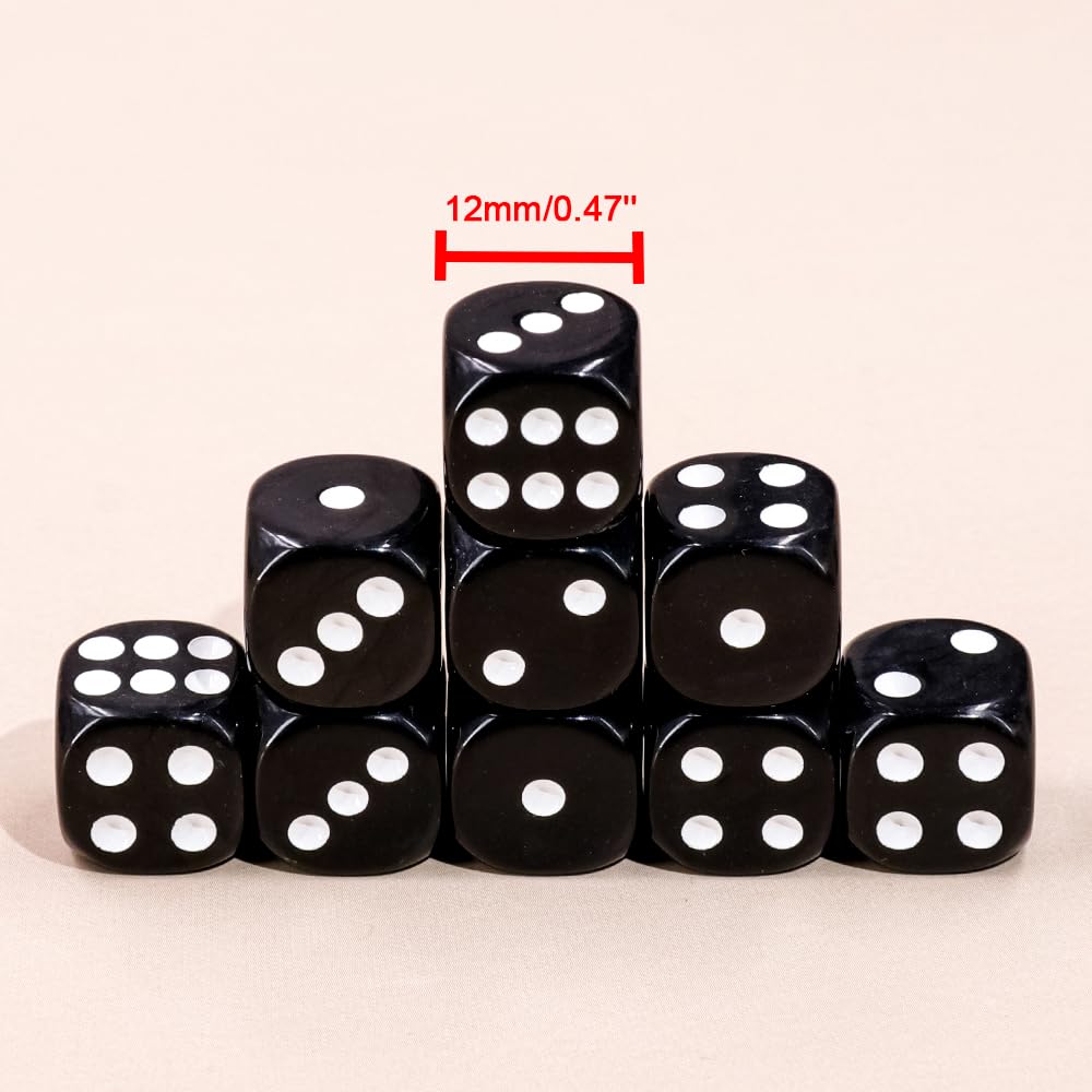 36-Pack 12MM 6-Sided Mini Dice Set - Solid Black Game Dice for Tenzi, Bunco, Math Teaching & Board Games - Includes Portable Plastic Storage Box (Black) - Perfect for Casino Nights, Classroom Activities & Family Game Nights