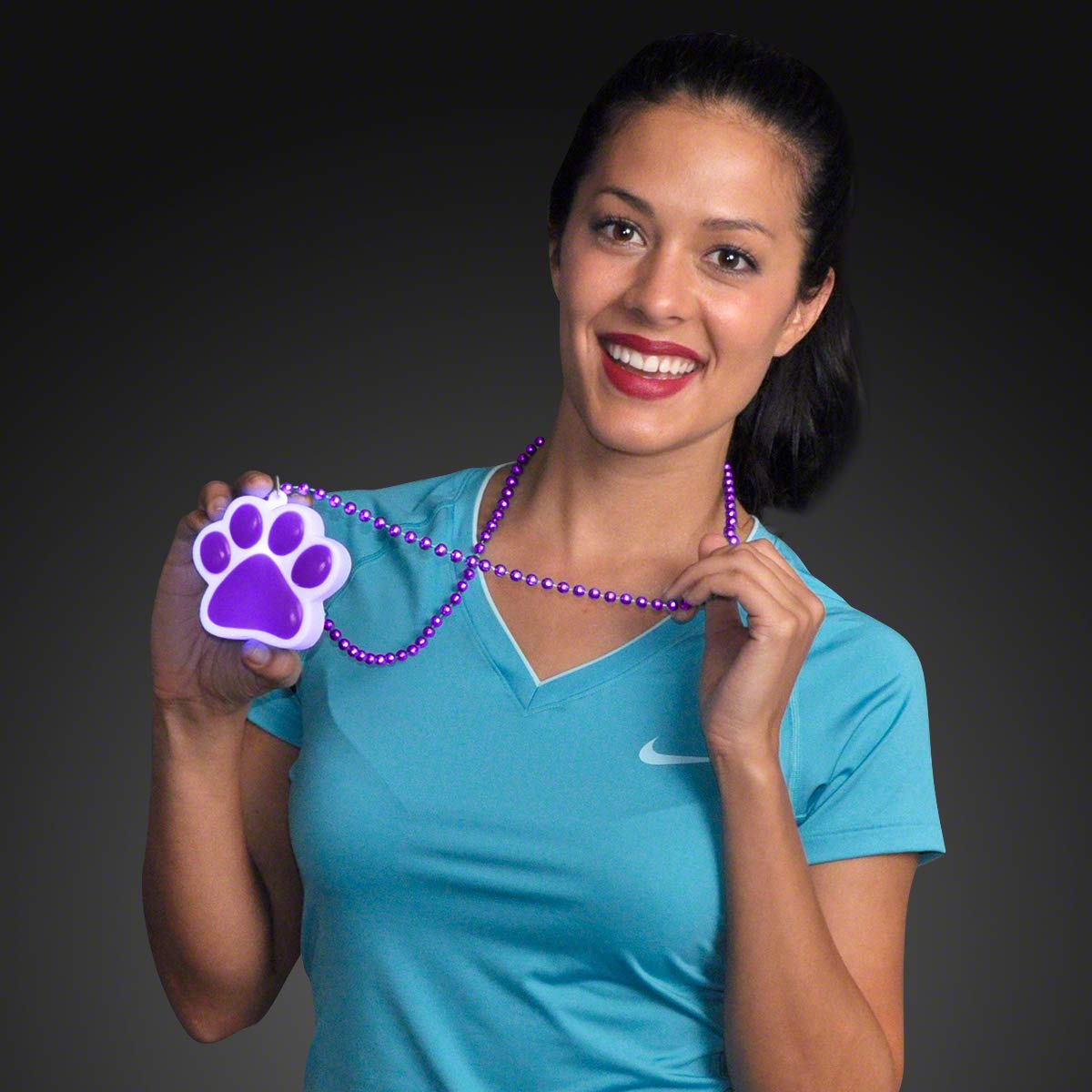 Flashing LED Necklace with Purple Paw Print Charm - Cute Light Up Pet Lover Jewelry for Night Parties, Raves & Concerts