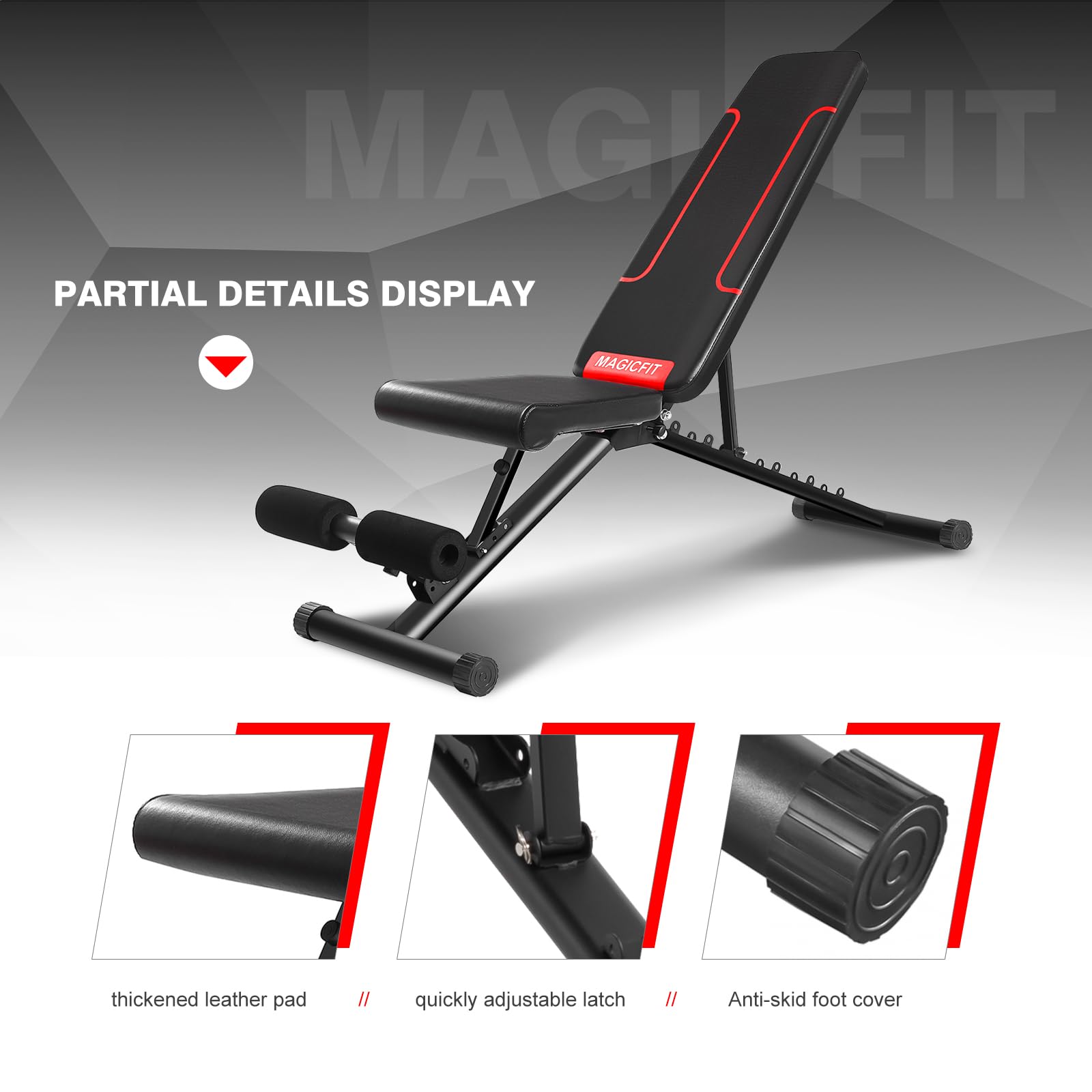 7-Level Adjustable Weight Bench for Home Gym - Foldable Incline/Decline/Flat Workout Bench with 550LBS Capacity - Perfect for Strength Training, Bench Press & Full-Body Exercises at Home