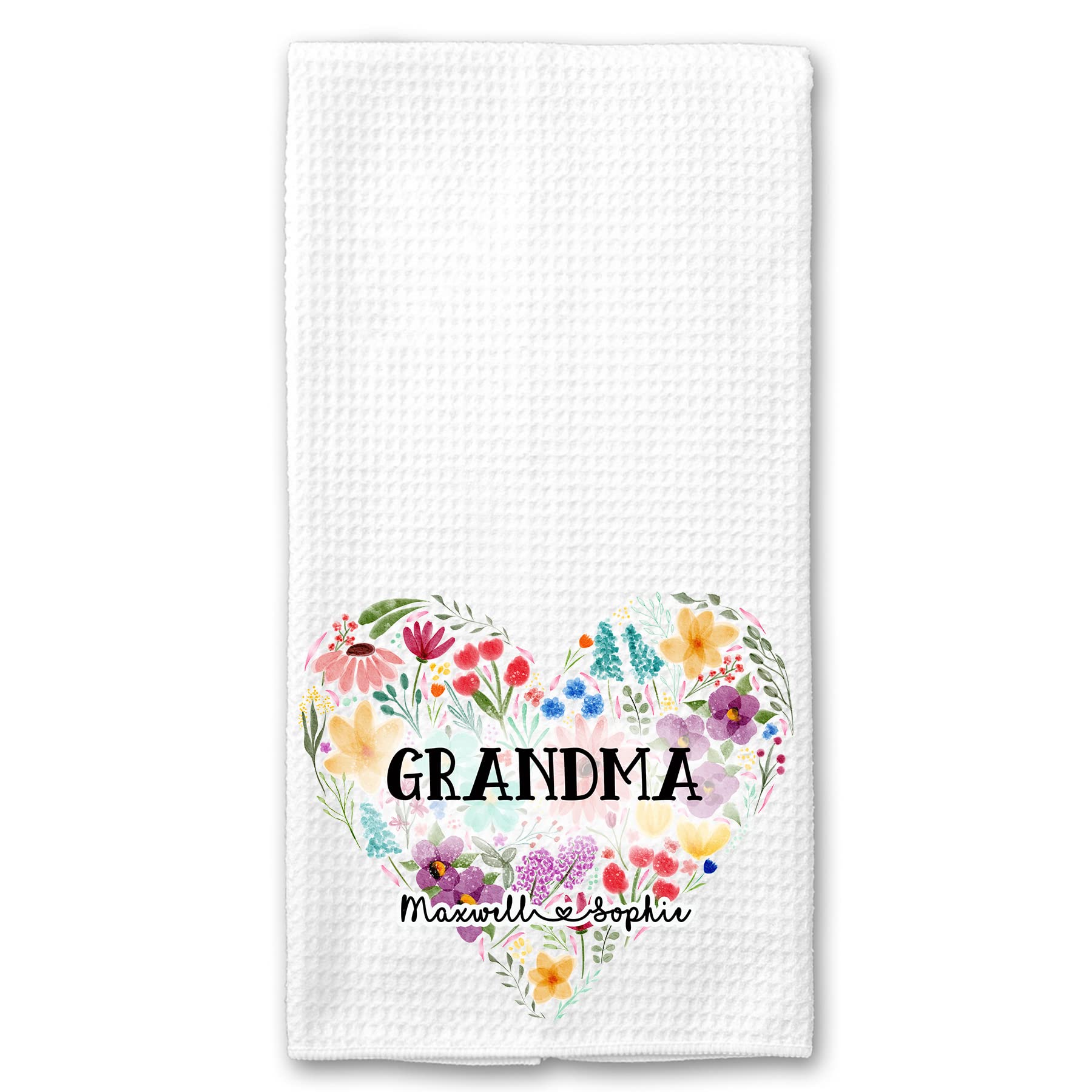 Personalized Wildflower Mother's Day Gift - Custom Waffle Weave Microfiber Towel for Mom, Grandma, Nana, Gigi - Perfect for Kitchen, Bathroom & Spa Use
