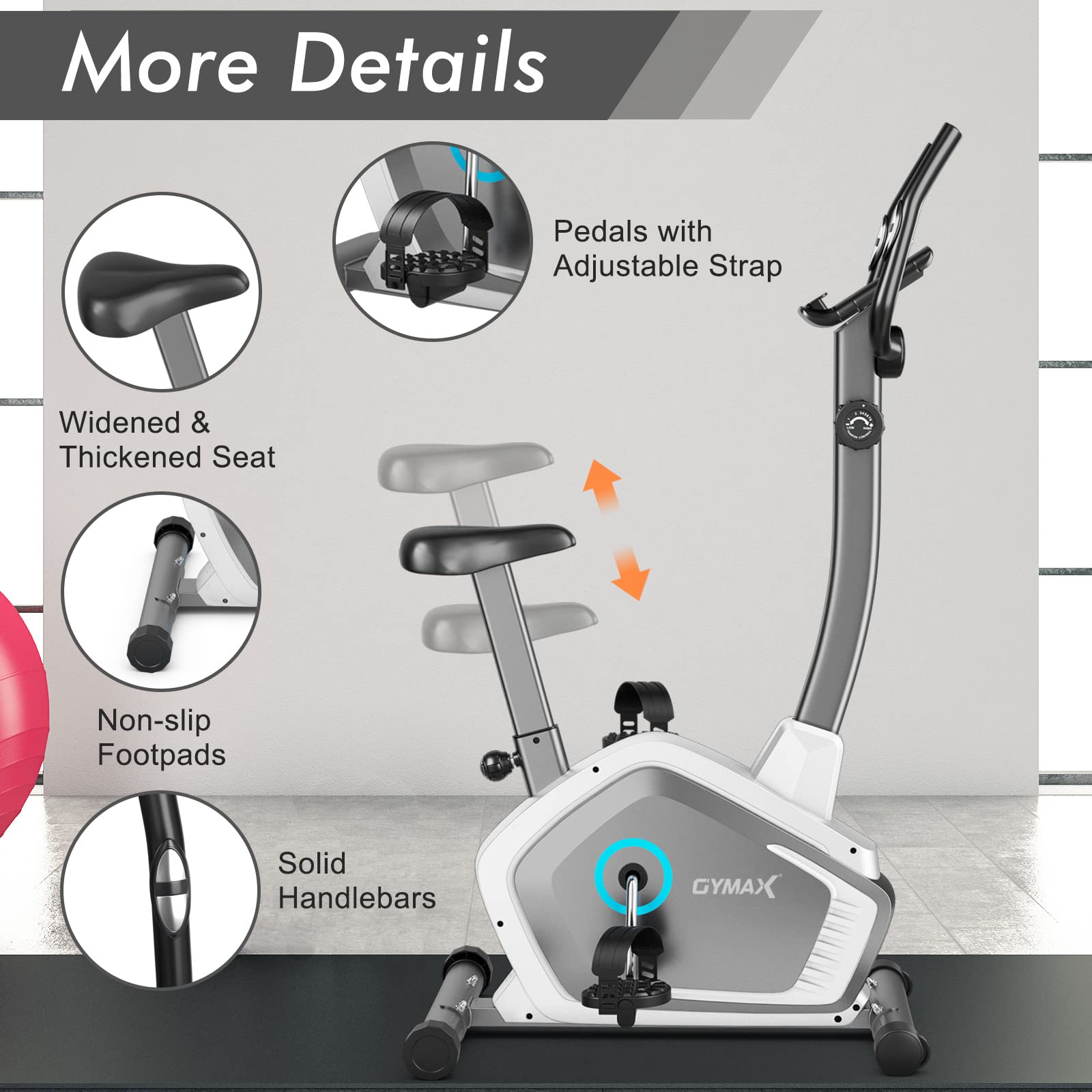 GYMAX Magnetic Upright Exercise Bike with LCD Monitor, Heart Rate Sensor & Transport Wheels - Indoor Cardio Equipment for Home Gym Workouts, Weight Loss & Fitness Training