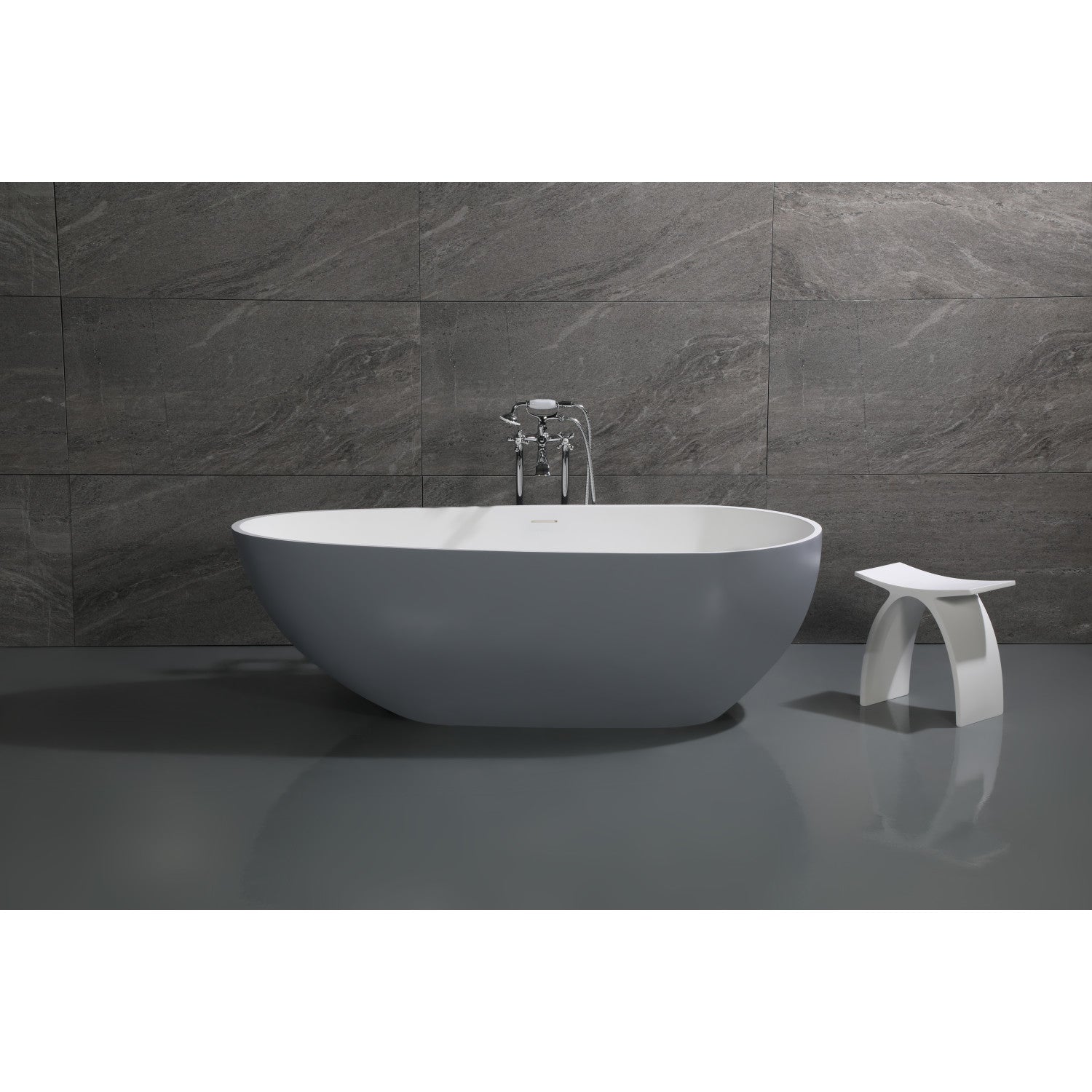 Arcticstone VRTOV713422WG 72 Inch Freestanding Acrylic Bathtub - Double Ended Egg Shape with Drain, Glossy White & Matte Gray - Perfect for Modern Bathroom, Spa Retreat, Luxury Home Renovation