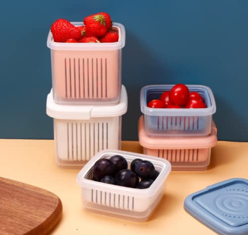 Fresh Food Storage Containers for Fridge - Airtight Fruit Containers with Lid & Removable Drain Basket - Perfect for Strawberries, Cherries, Berries & More - Ideal for Meal Prep, Snack Storage & Keeping Produce Fresh Longer