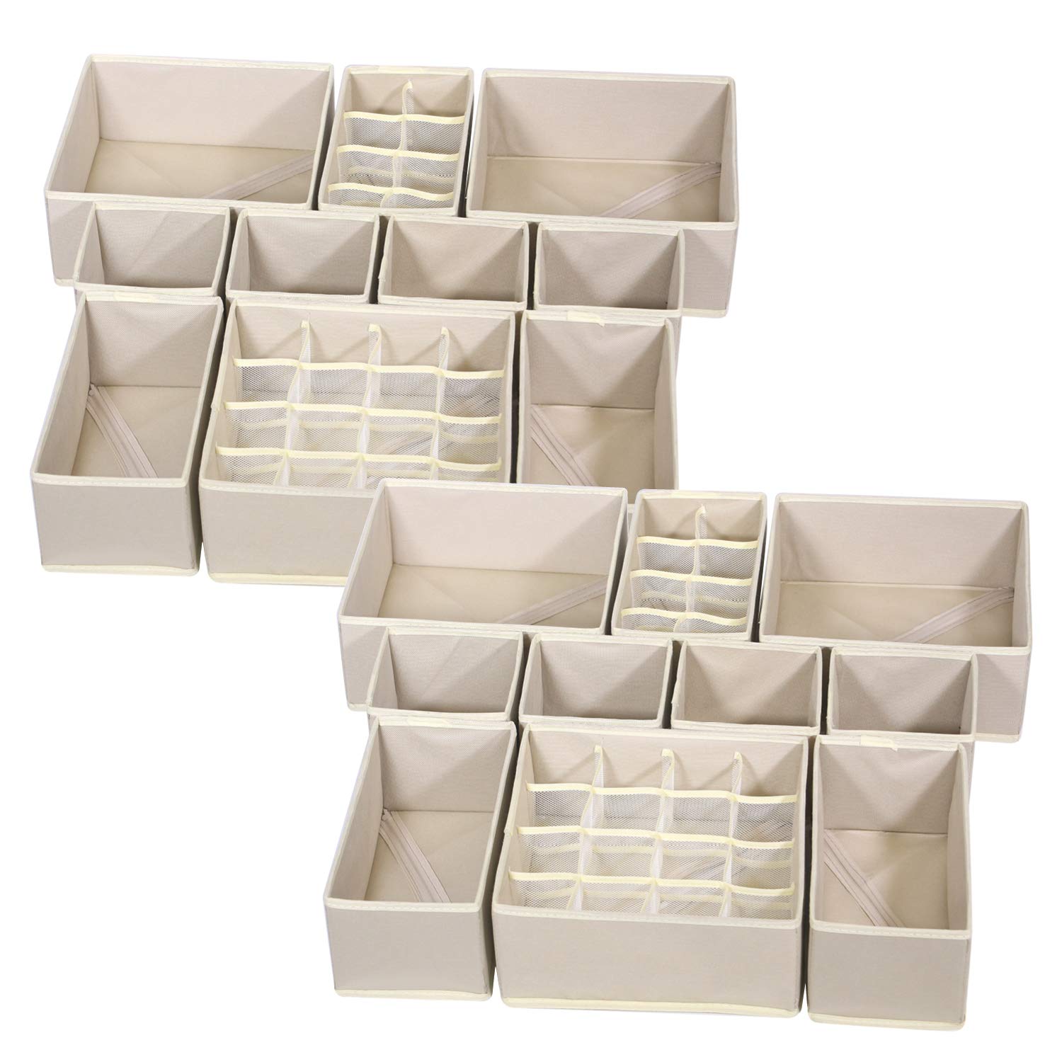 21-Pack Foldable Fabric Drawer Organizers - Closet Storage Boxes & Dividers for Underwear, Bras, Socks, Panties - Nursery & Baby Clothes Organizer - Beige | Perfect for Dresser, Wardrobe & Closet Organization