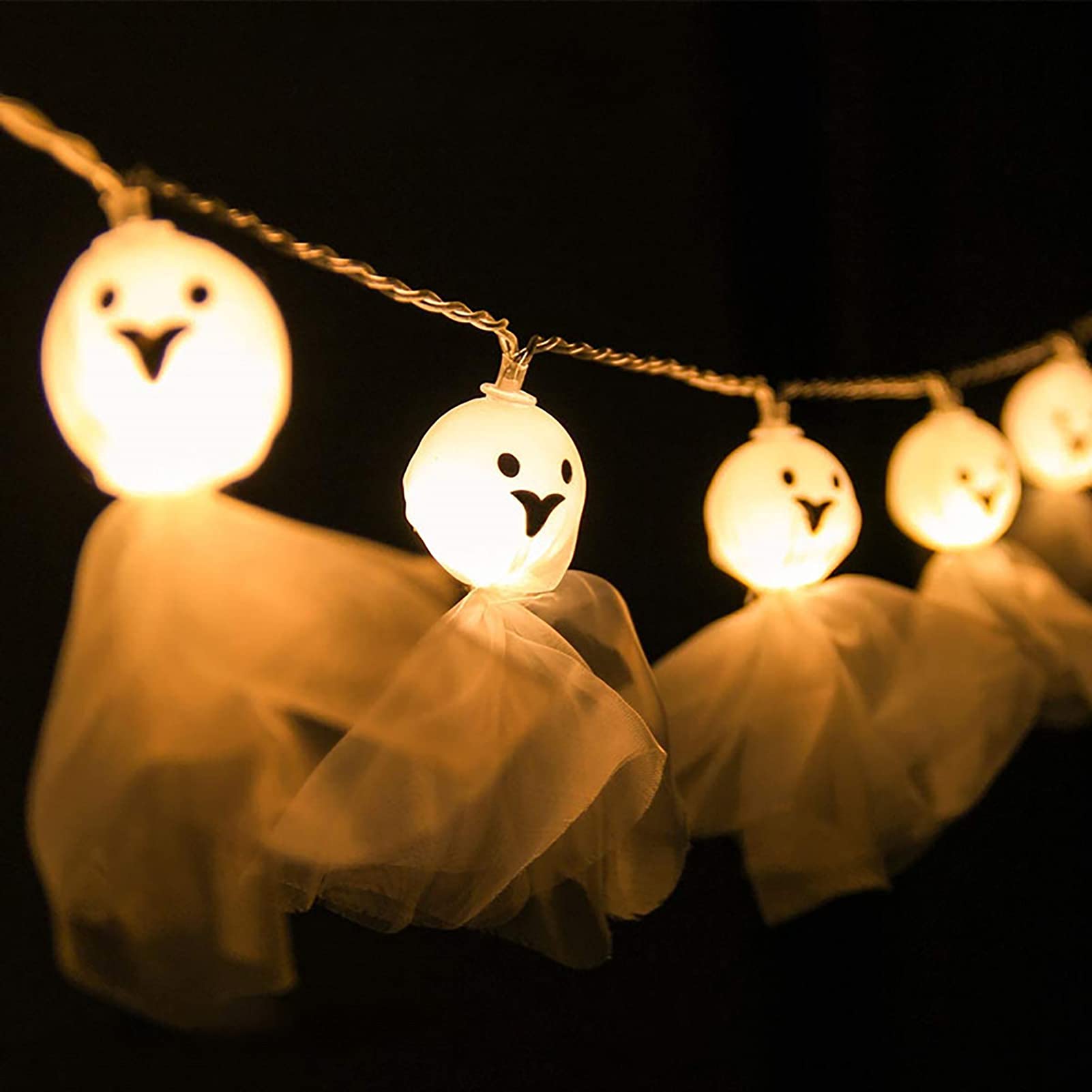 HOVTOIL Halloween String Lights - High Brightness Waterproof Battery Powered LED Ghost Lights for Indoor/Outdoor Halloween Decorations | Perfect for Room, Party, Yard & Porch Halloween Lighting
