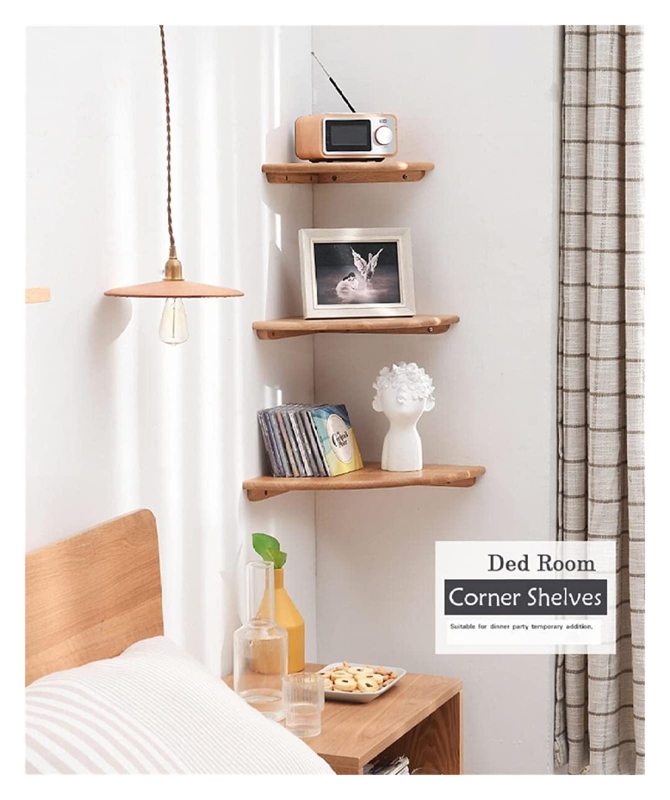 Floating Wall Shelf - Solid Wood Corner Shelves for Storage & Display, Farmhouse Style Bookshelf for Bedroom & Bathroom Organization | Perfect for Plants, Books & Home Decor