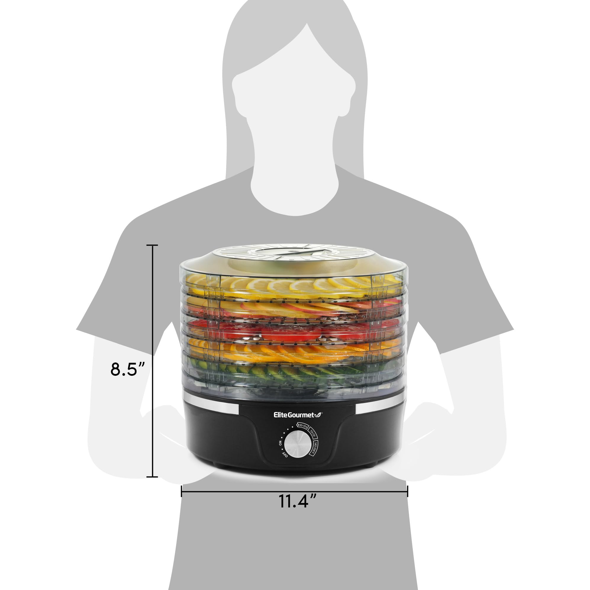 Elite Gourmet EFD319 5-Tray Food Dehydrator with Adjustable Temperature - BPA-Free 11.4