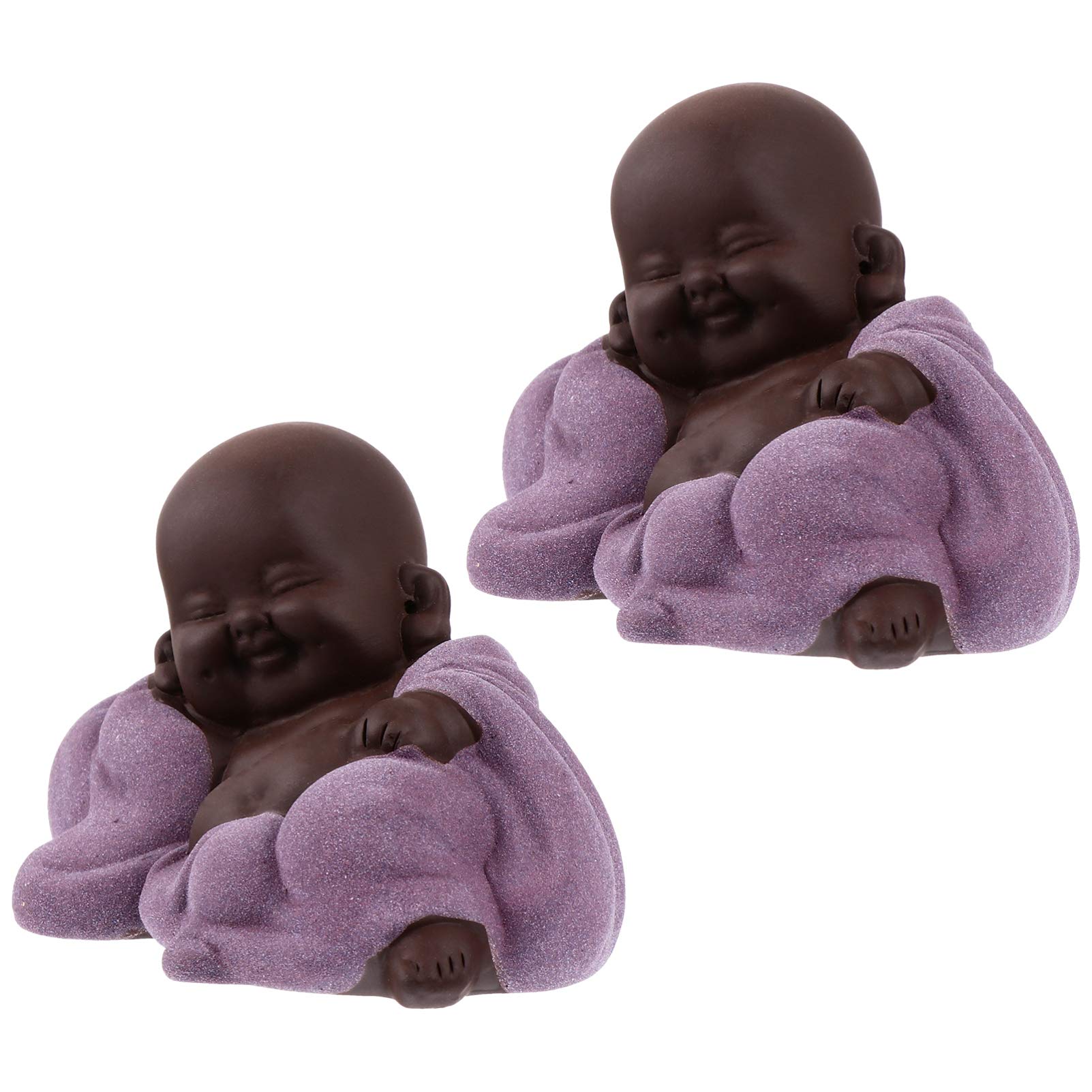 EXCEART 2-Piece Mini Monk Ornaments - Purple Clay Kung Fu Buddha Statue, Tea Pet & Zen Garden Decor for Tea Tray, Car, Home & Office Desktop - Perfect for Meditation, Tea Ceremonies & Feng Shui Decor