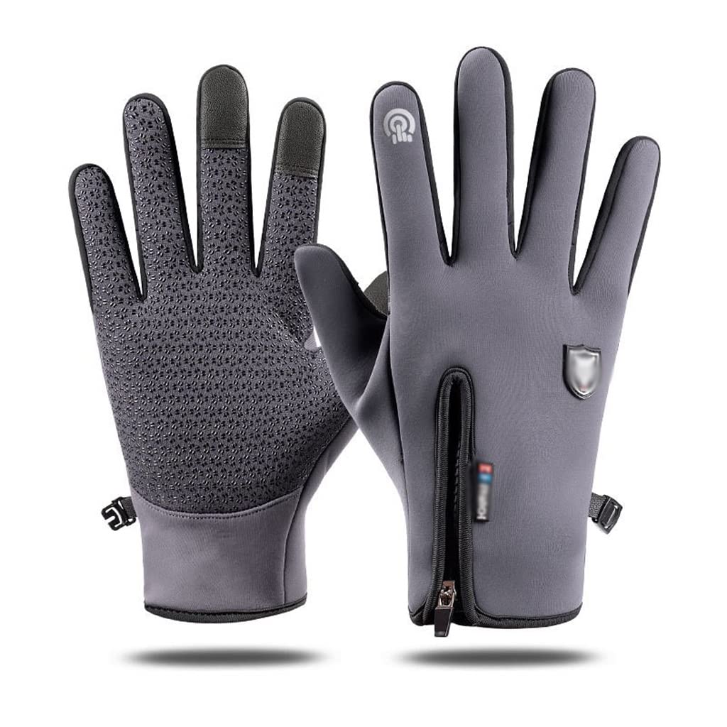 EODNSOFN Winter Waterproof Cycling Gloves - Windproof Touchscreen Bicycle Gloves for Outdoor Riding, Scooter, Motorcycle & Ski - Warm Thermal Bike Gloves (Gray, Large) - Perfect for Cold Weather Commuting & Winter Sports