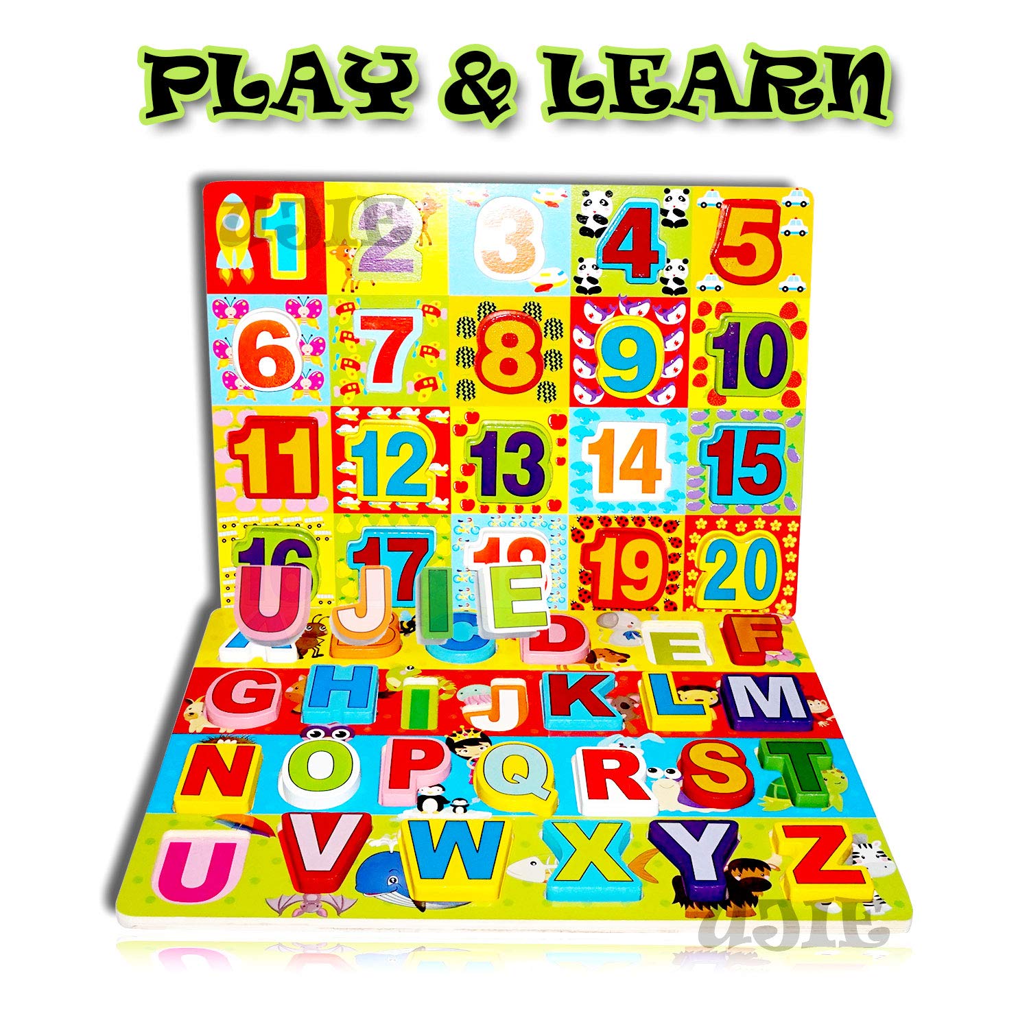 UJIE® Chunky Wooden Alphabet & Number Learning Tray with Colorful ABC Blocks - Montessori Educational Toy for Toddlers | Perfect Gift for Preschool Learning & Homeschool Activities
