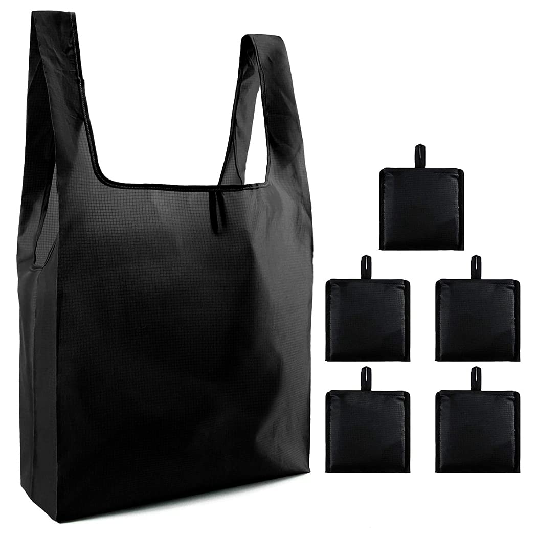 5PCS Reusable Waterproof Grocery Bags - Foldable, Washable & Lightweight Shopping Totes with Handles for Groceries, Shopping & Storage (Black) - Perfect for Supermarkets, Farmers Markets & Eco-Friendly Errands