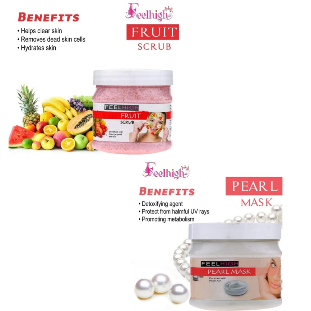 Feelhigh Exfoliating Face & Body Fruit Scrub with Pearl Mask - 2 Piece Skincare Set for Glowing Skin | Perfect for Spa Day & At-Home Self Care Routine