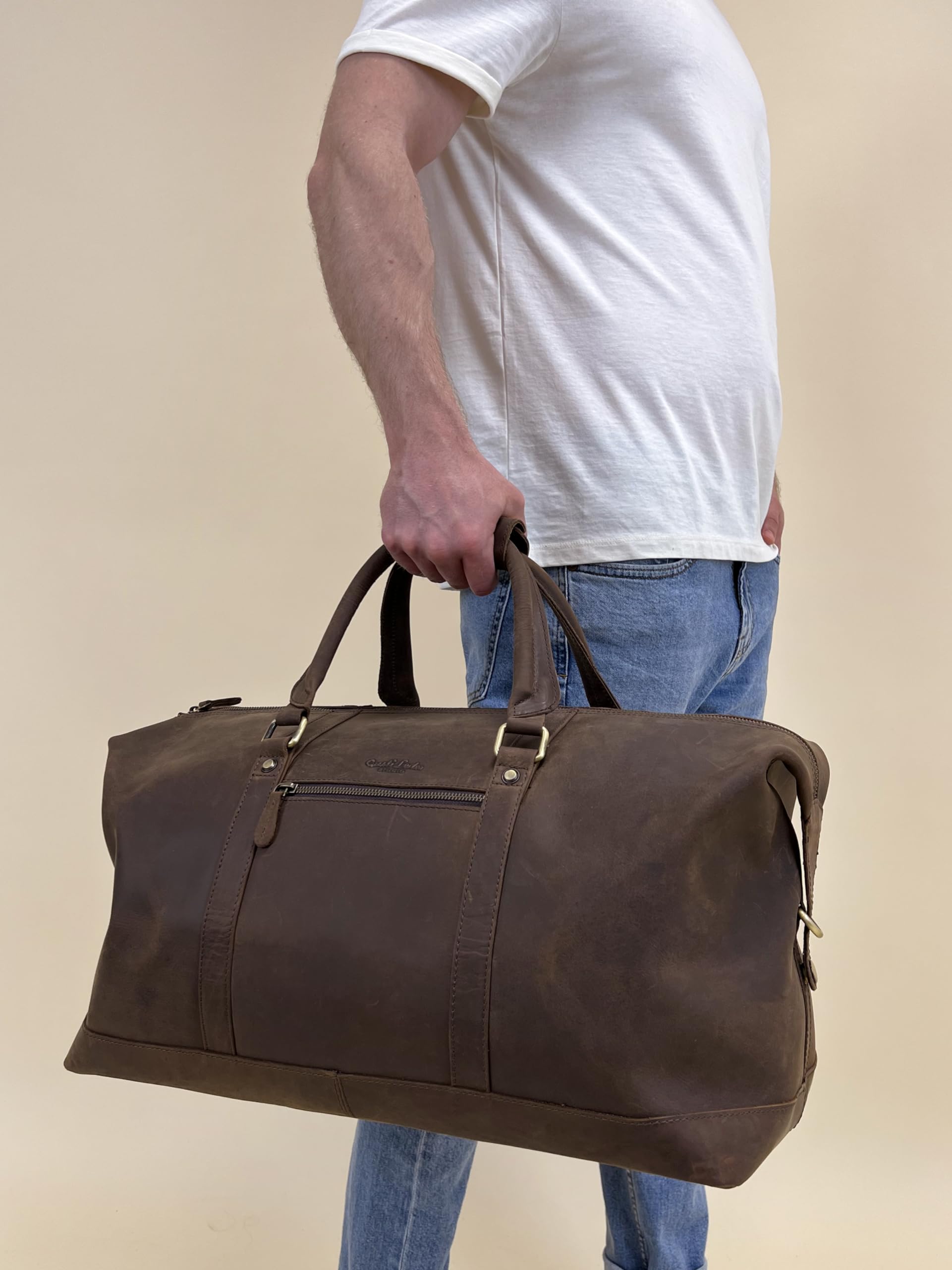 Premium Genuine Leather Travel Bag for Men & Women - Durable Carry-On Luggage for Business Trips, Vacations & Weekend Getaways