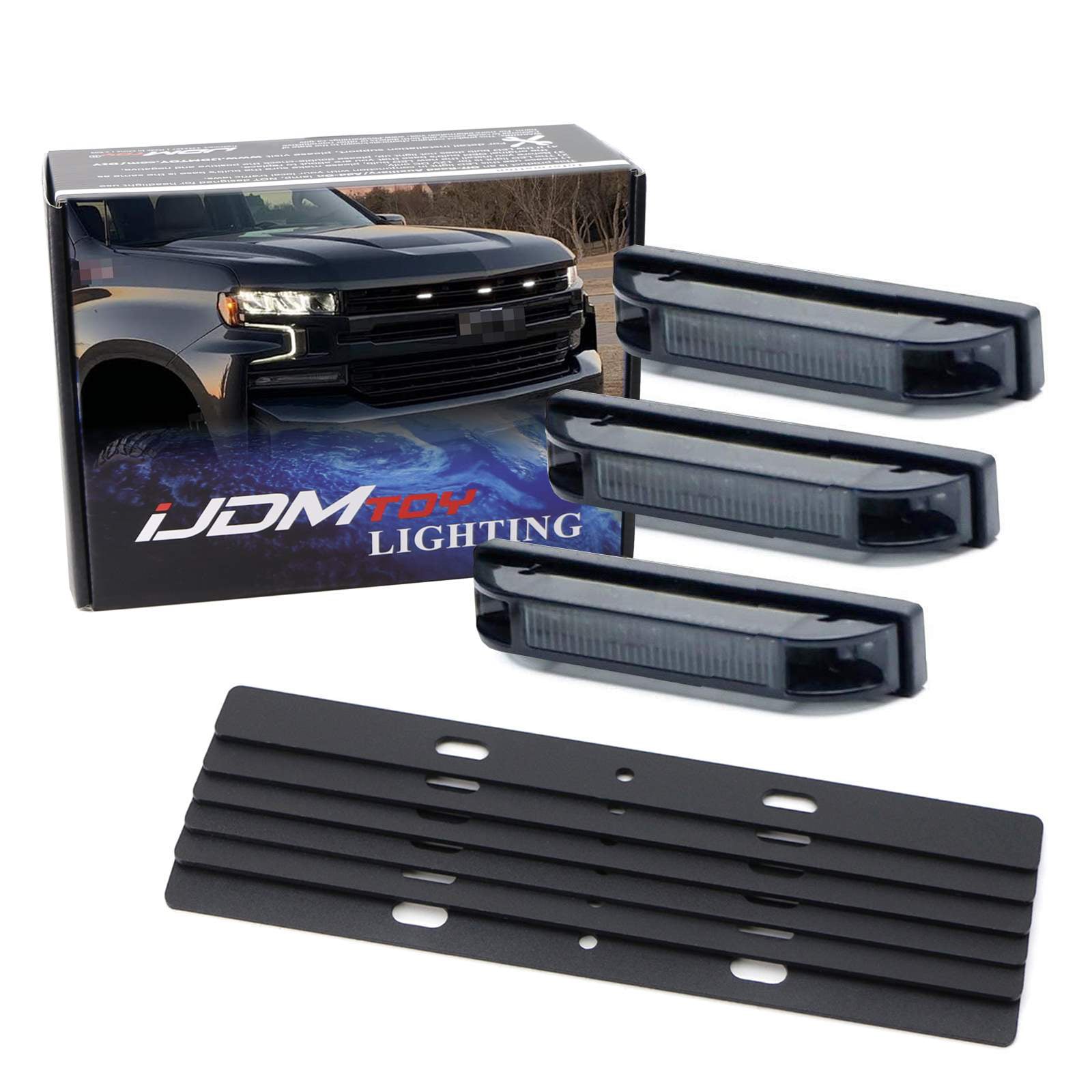 3PCS White LED Smoke Lens Grille Lights with Bracket for 2019+ Chevy Silverado 1500 2500 3500 - Off-Road & Night Driving Accessories