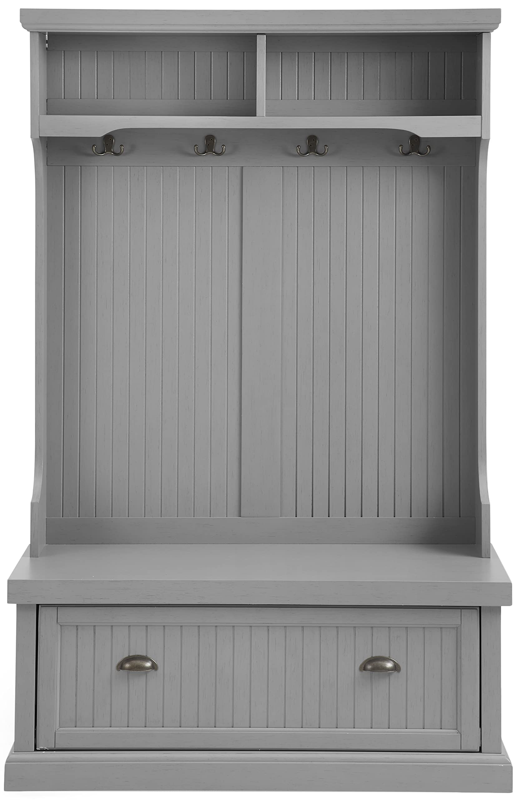 Crosley Furniture Seaside Hall Tree with Shoe Rack Bench & Coat Hooks - Entryway Storage Organizer in Distressed Gray - Perfect for Mudrooms, Foyers & Small Spaces