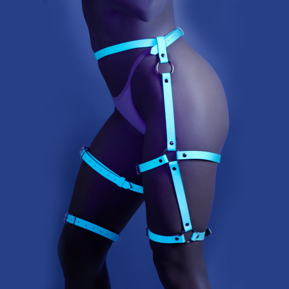 Sexy Glow in the Dark Fantasy Lingerie Leg Harness with Adjustable Buckles - Perfect for Cosplay, Rave Parties & Sensual Nights