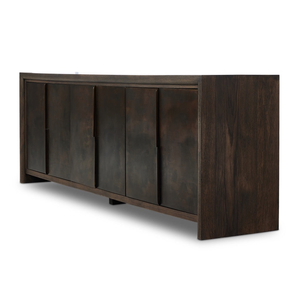 Arlington 6-Door Sideboard Buffet Cabinet - Espresso Oak Veneer Finish - Perfect for Dining Room Storage & Entertaining