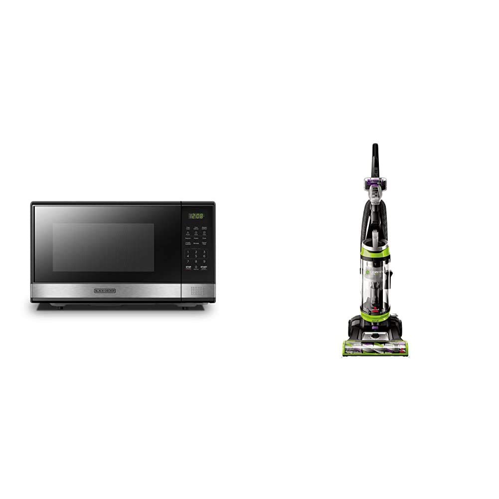 BLACK+DECKER 1.1 Cu.ft Digital Microwave Oven with LED Display & BISSELL CleanView Swivel Upright Bagless Vacuum Cleaner - Perfect for Small Kitchens and Quick Home Cleaning