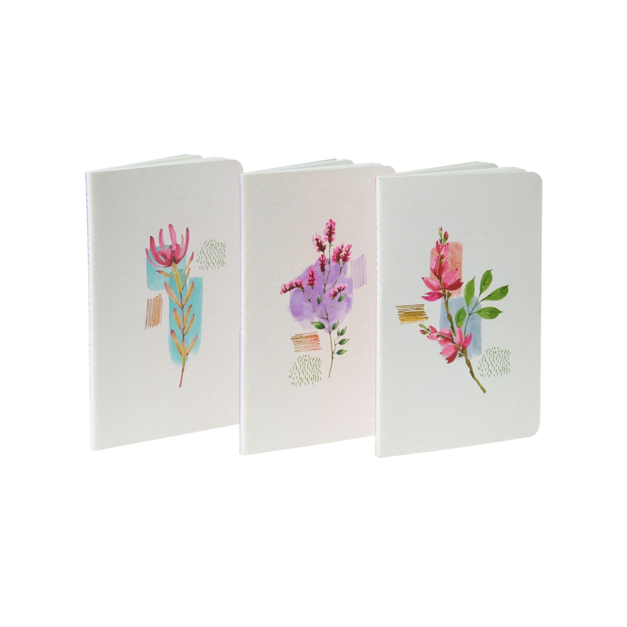DOODLE Pastel Petals 3-Pack Softbound B6 Undated Notebook Set - 2 Ruled & 1 Blank Diary | 7x4.75 Inches, 64 Pages Each | Perfect for Journaling, Note-Taking, Drawing & Gift Giving | School, Office & Travel Essential