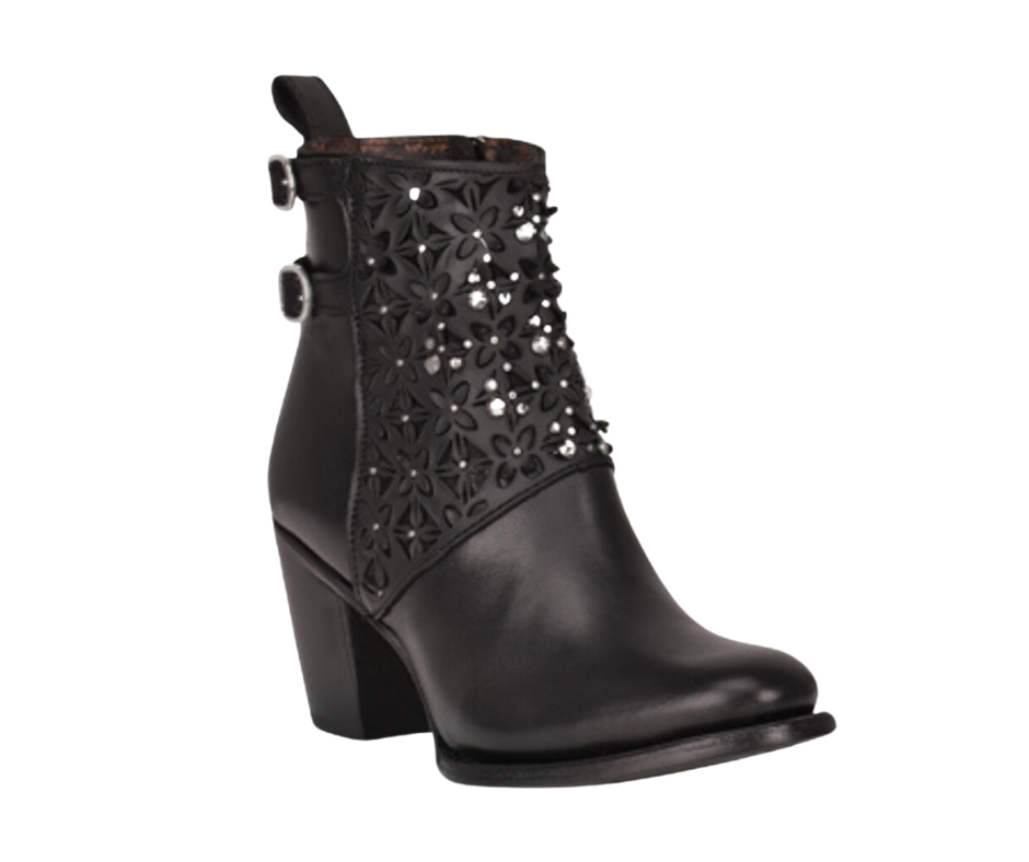 Women's Cuadra CU439 LD Black Laser & Crystal Embellished Round Toe Boots - Stylish & Comfortable for Evening Parties, Date Nights & Special Occasions