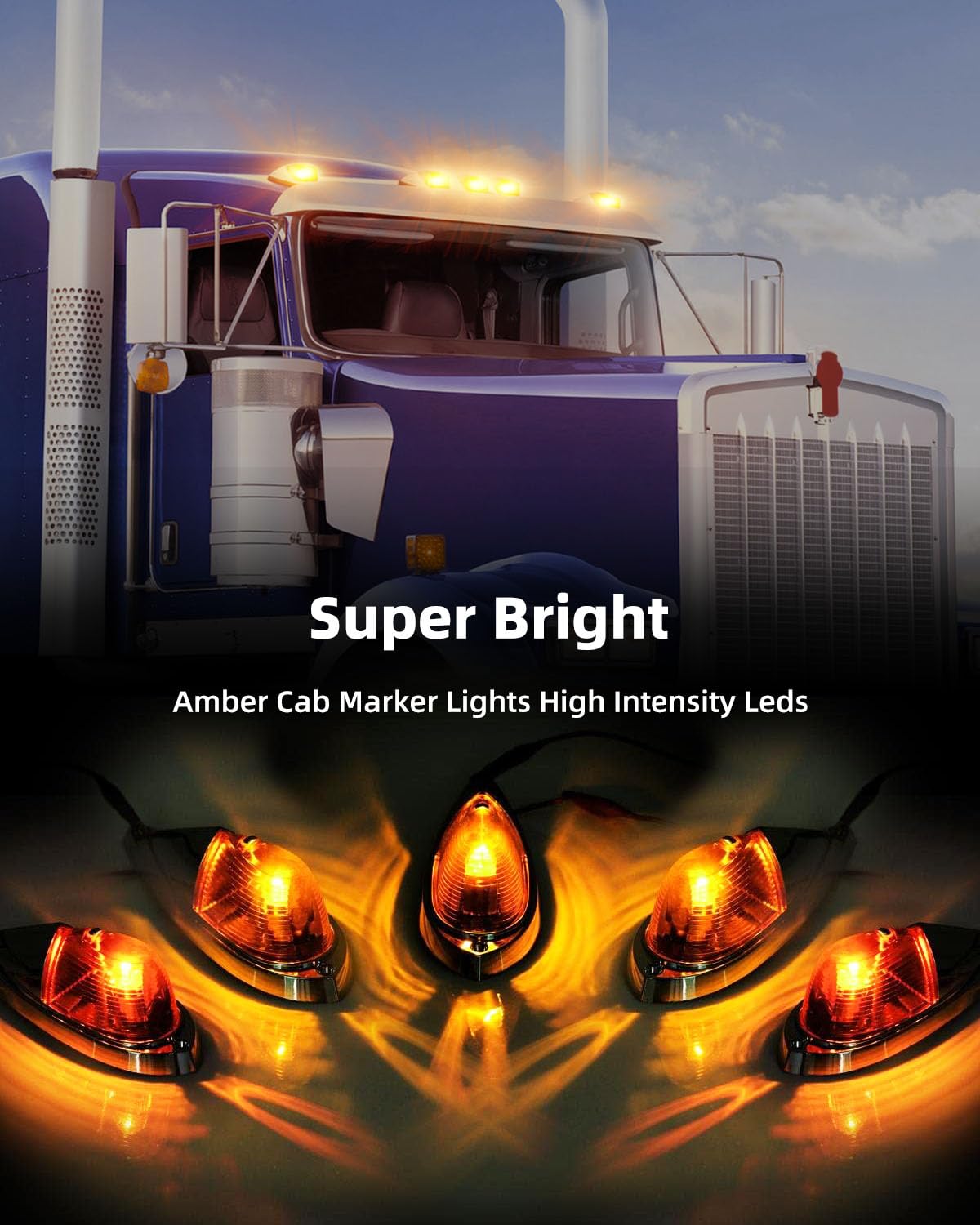 17 LED Torpedo Cab Lights Chrome Clear - Heavy Duty Truck Roof Running Lights for Kenworth Peterbilt Freightliner Mack International Paccar - Waterproof Top Cab Marker Lights (9 Pack) - Perfect for Long Haul Trucking & Night Driving Safety