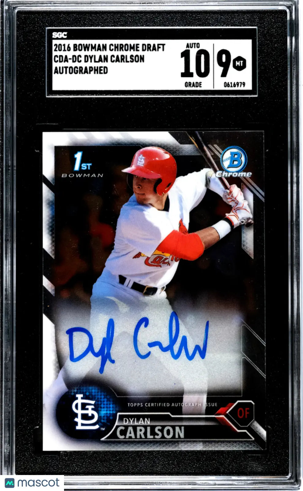 2016 1st Bowman Chrome Draft SGC 9 Dylan Carlson Autograph Baseball Card #CDA DC - Perfect for Collectors, Sports Memorabilia & Investment