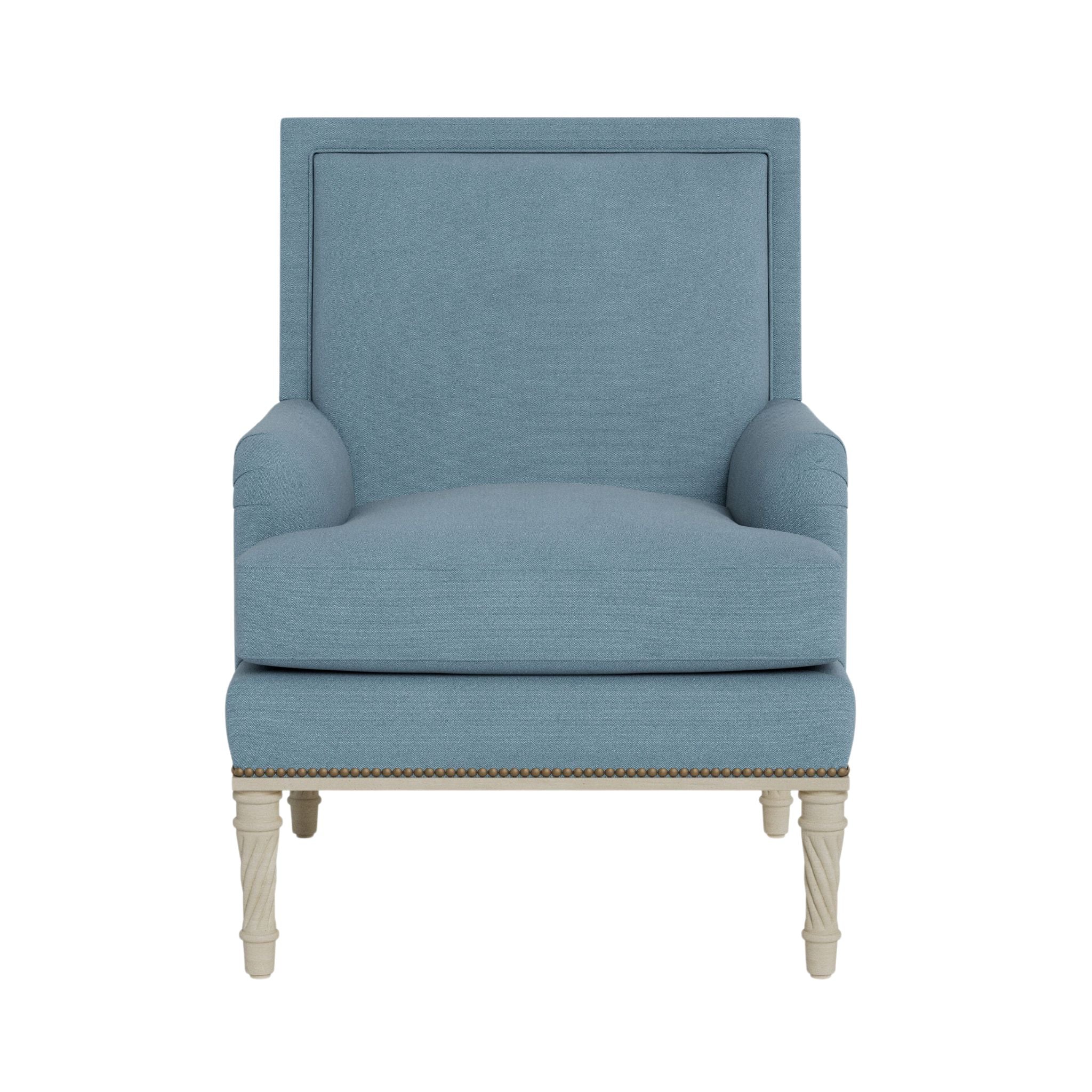 Azure Blue Rolled Arm Upholstered Chair - Modern Accent Chair for Living Room, Bedroom or Office - Comfortable Lounge Seating with Soft Fabric