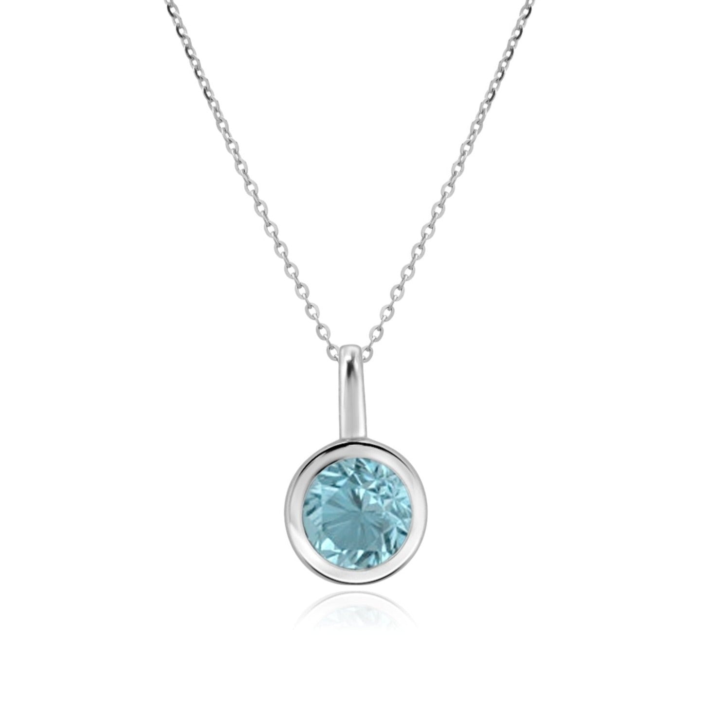 14K White Gold Round Blue Topaz Pendant Necklace - Bezel Set Gemstone Jewelry for Women - Perfect for Weddings, Anniversaries & Special Occasions