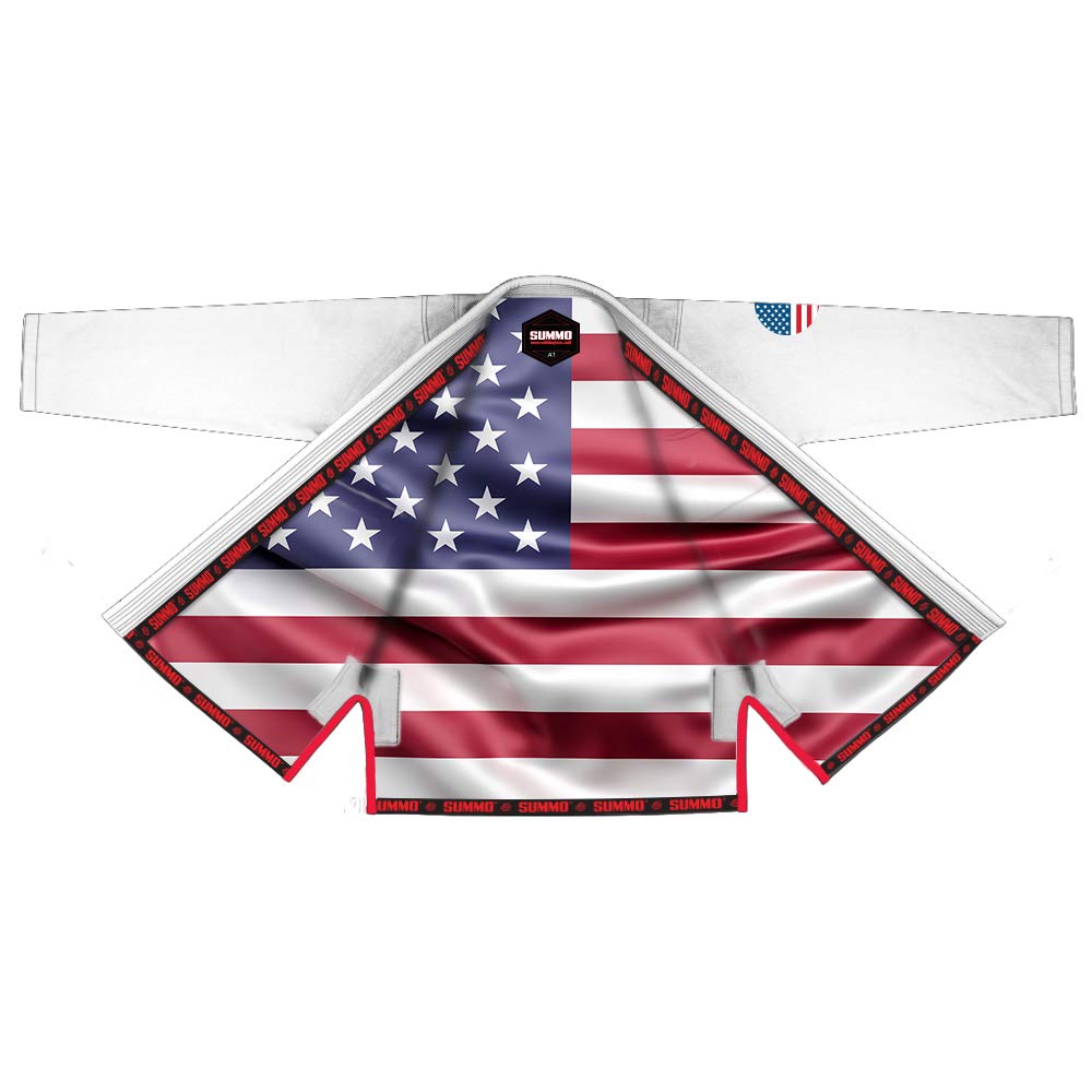 Premium American White Sublimation Brazilian Pearl Weave Jiu Jitsu Gi with Built-in Rash Guard & Lining - Lightweight BJJ Uniform for MMA, Grappling & Competition Training