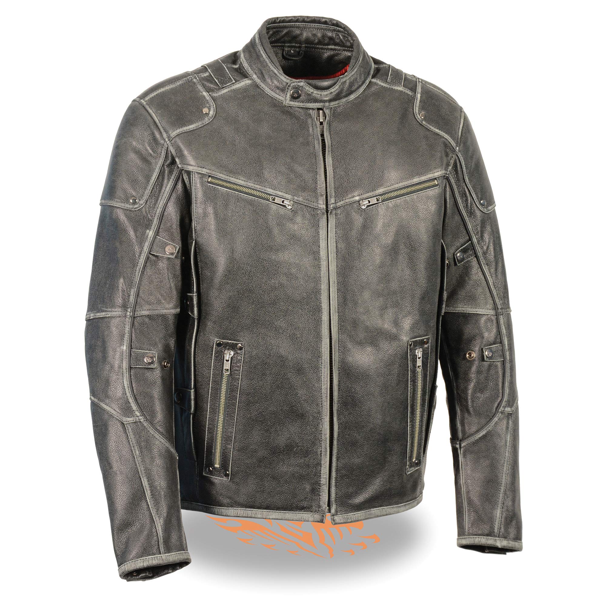 Vintage Distressed Grey Leather Scooter Jacket for Men – Heavy Venting & Retro Style – Perfect for Motorcycle Rides, Urban Fashion & Casual Outfits
