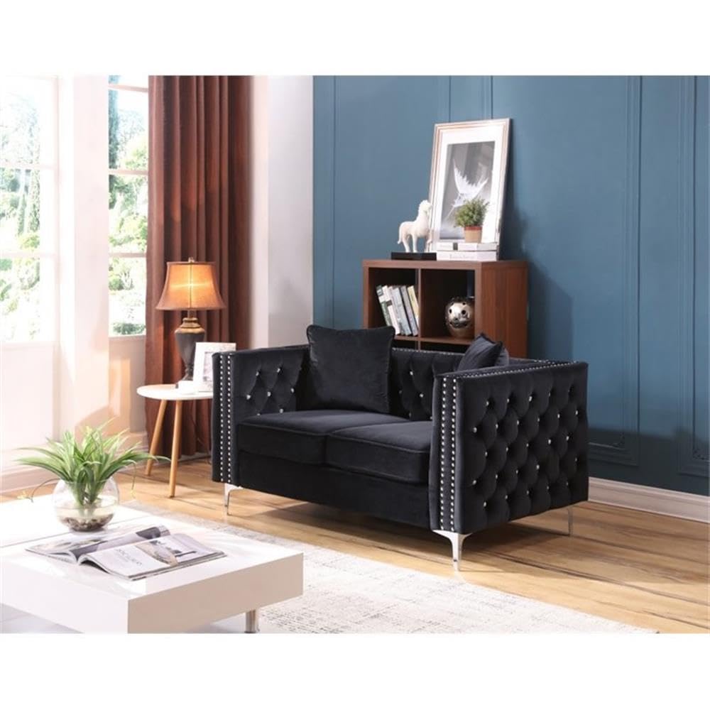 Glory Furniture Paige Velvet Loveseat in Black - Modern Small Sofa for Living Room, Bedroom & Apartment Decor