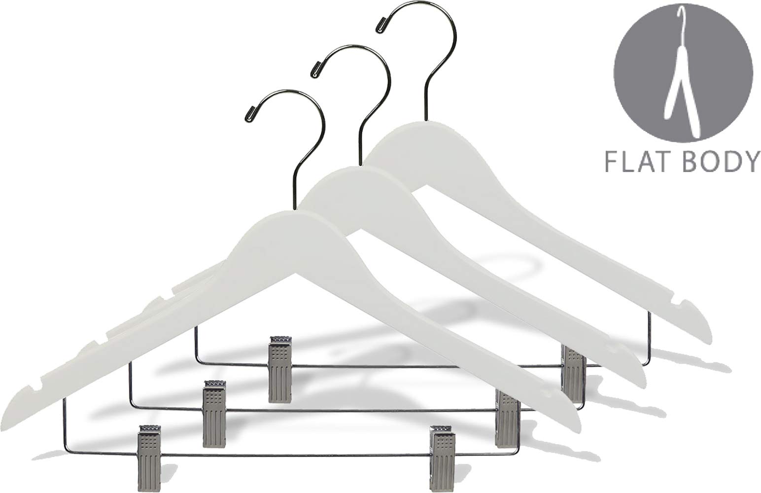 Premium White Rubberized Wooden Hangers with Adjustable Cushion Clips - Non-Slip Flat Rubber Coated Hangers with Chrome Swivel Hook & Notches (Set of 100) by The Great American Hanger Company - Perfect for Closet Organization, Retail Stores & Delicate Clothing Care