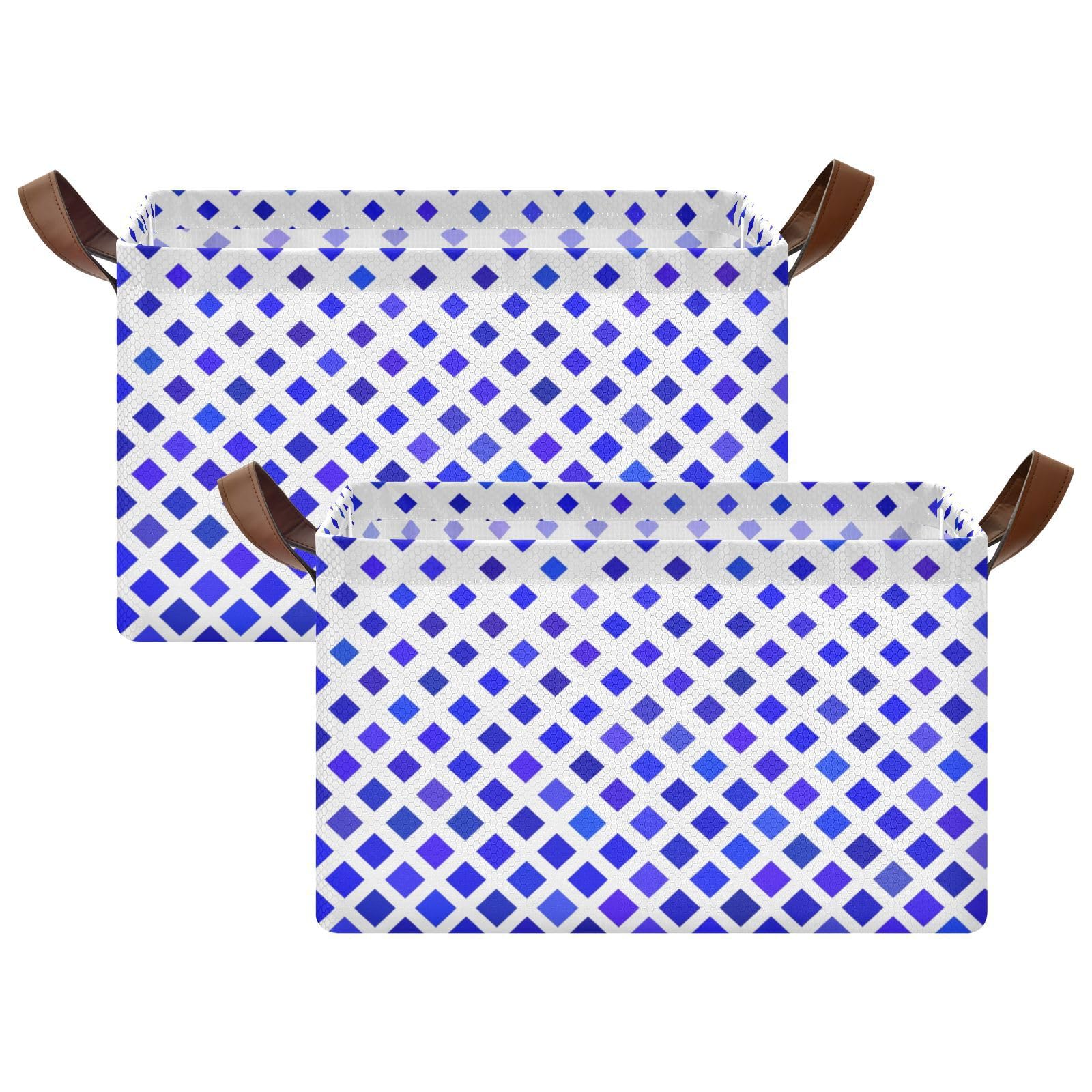 Blue Plaid Storage Baskets with Handles - 2 Pack for Closet, Playroom & Office