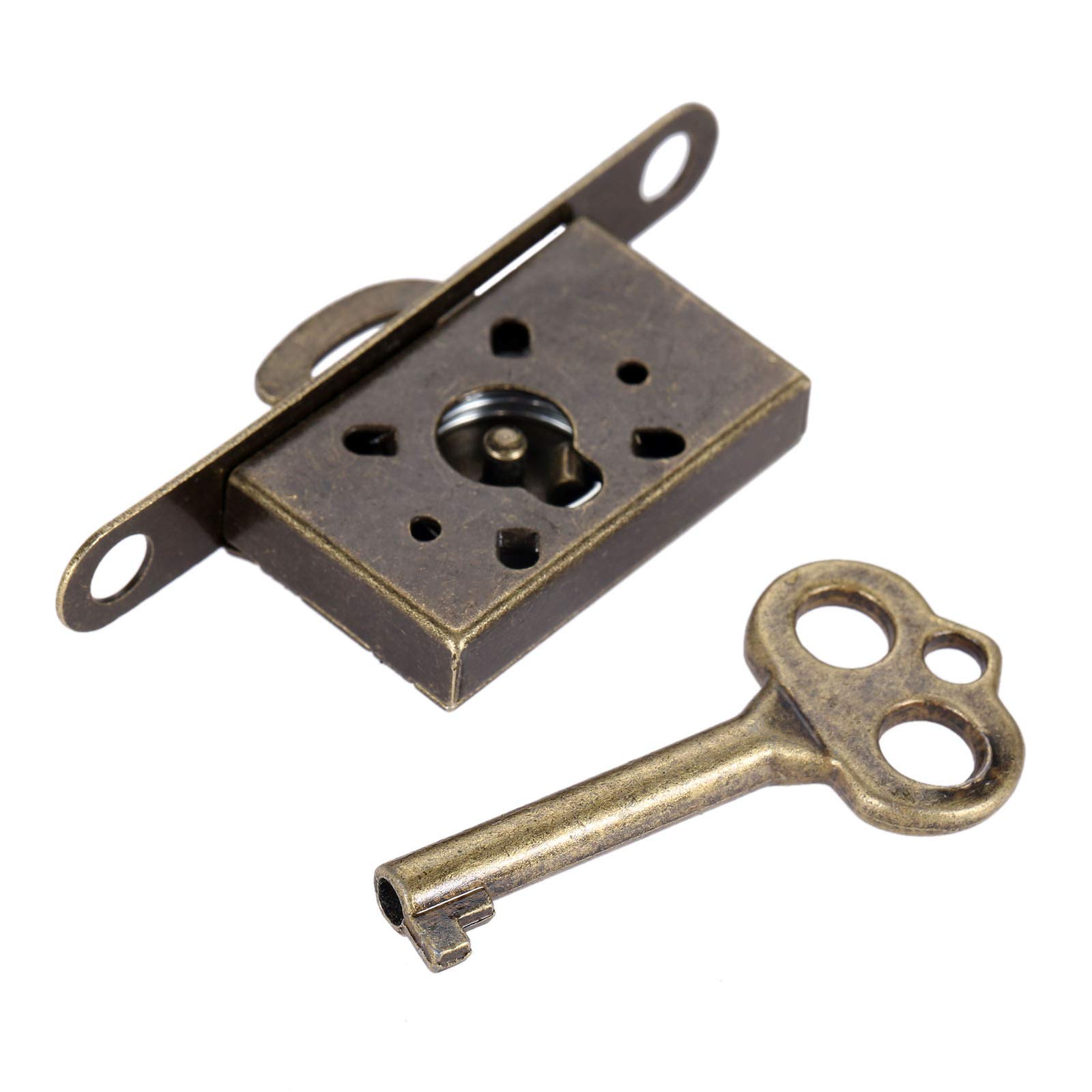 Antique Bronze Full Mortise Mini Decorative Locks with Key - 1 Set for Furniture Drawers, Wardrobes, Cabinets & Jewelry Boxes - Vintage Style Replacement Lock for Home Decor & Security