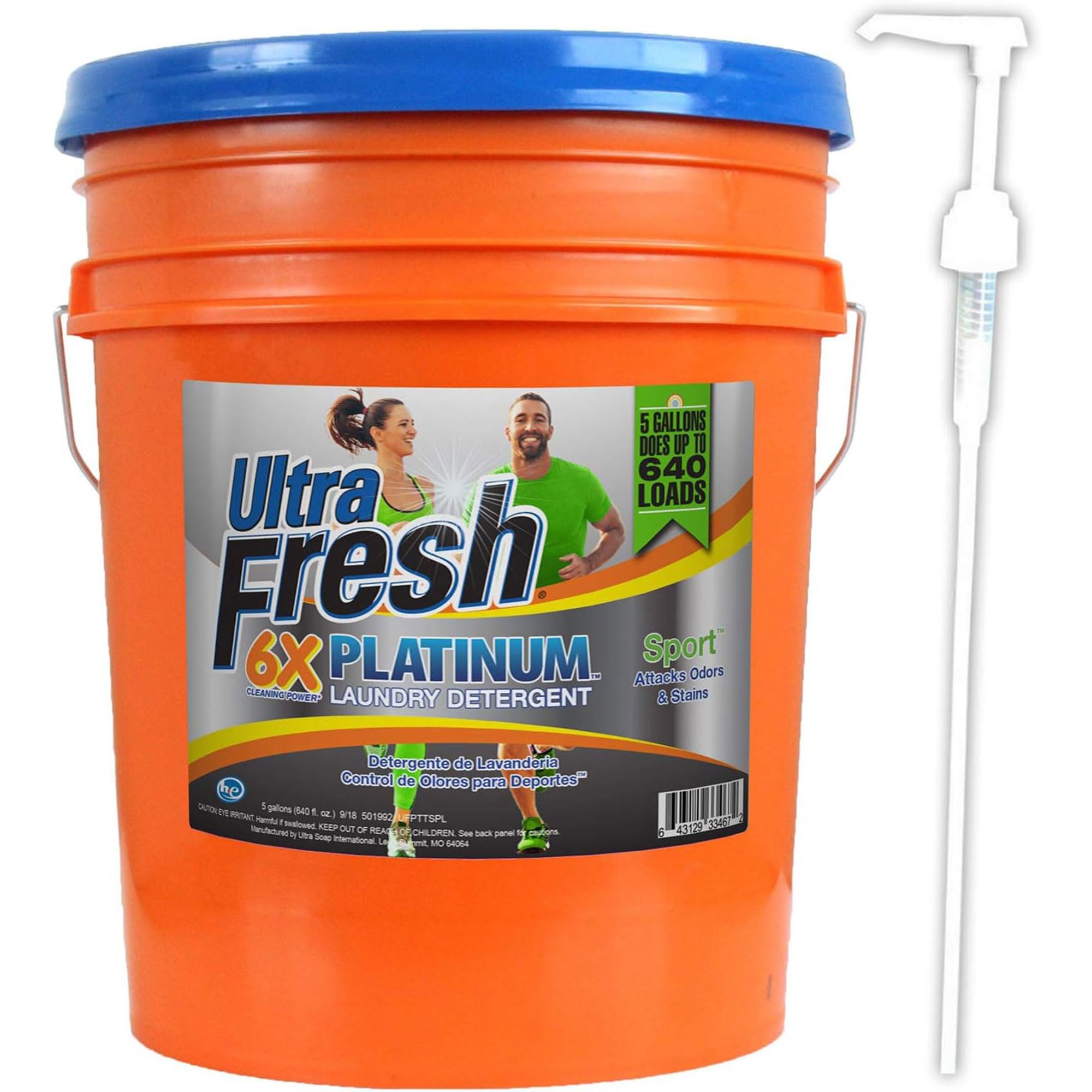 Platinum Sport 5 Gallon 6X Concentrated Laundry Detergent - 640 Loads, HE & Standard Machine Safe with Pump (3 Pack) - Ideal for Gym Clothes, Sports Uniforms & Heavy-Duty Laundry